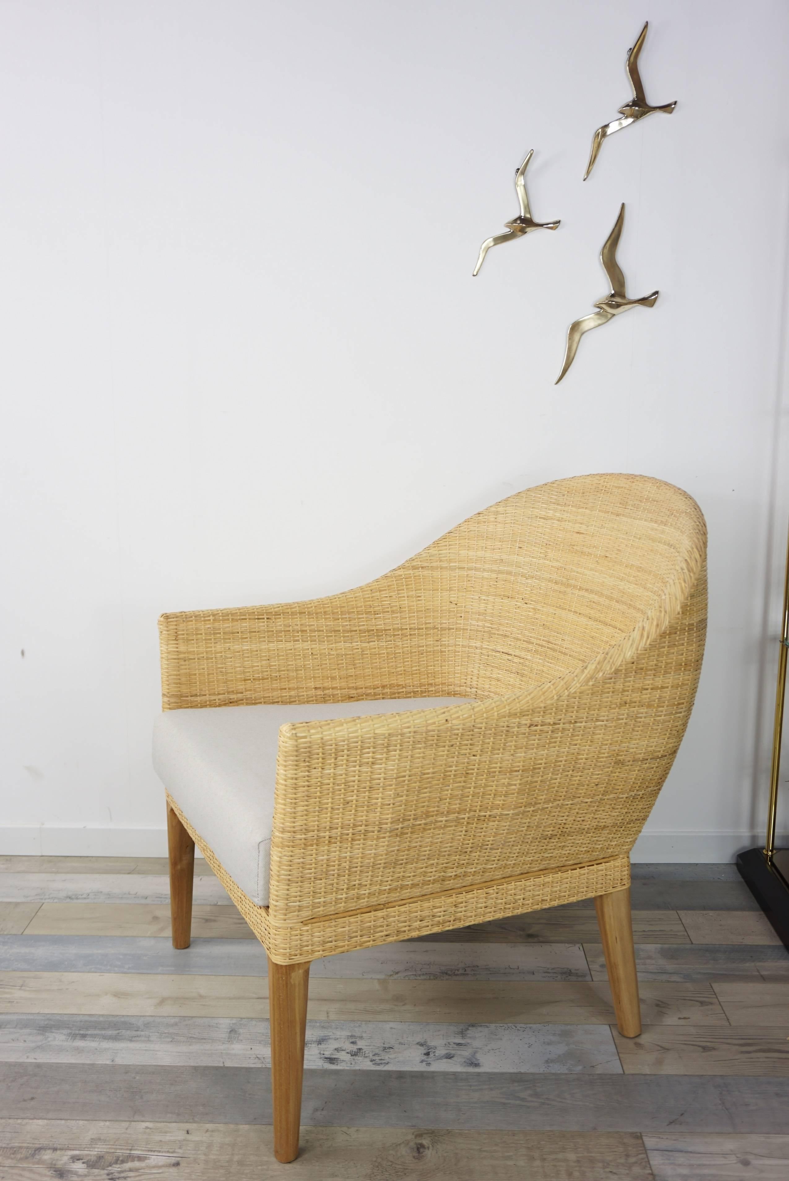 French Design Rattan and Wooden Teak Armchair 4