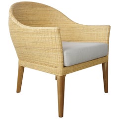 French Design Rattan and Wooden Teak Armchair