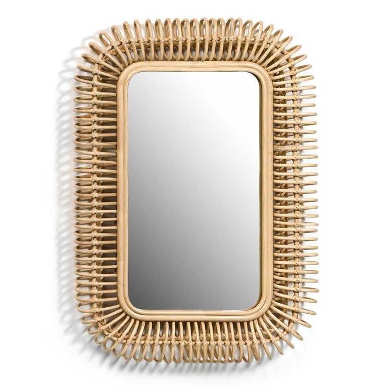 Scandinavian Modern French Design Rattan Mirror For Sale