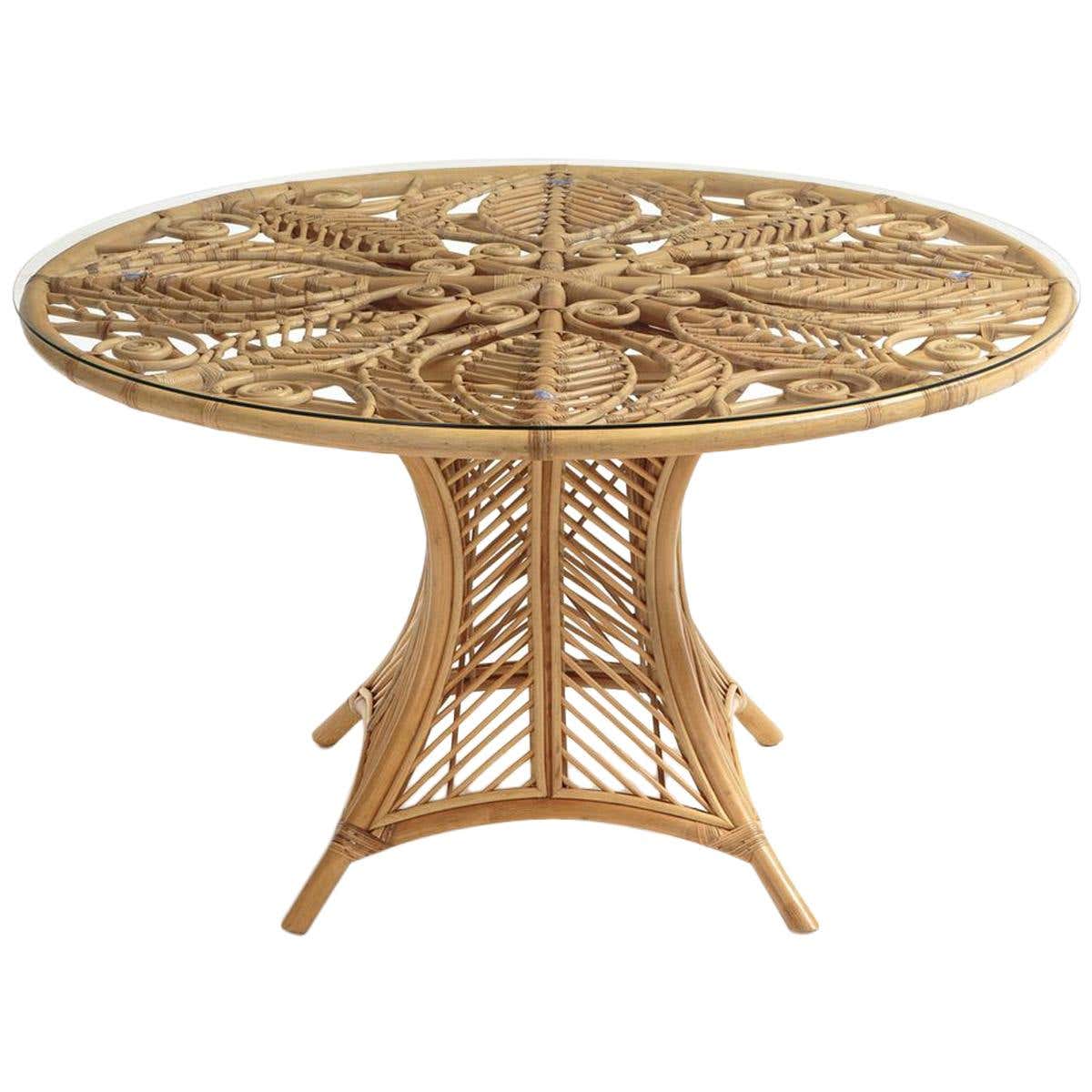 Round Rattan Kitchen Table French Design Round Rattan And Tempered Glass Pedestal Table For Sale ...