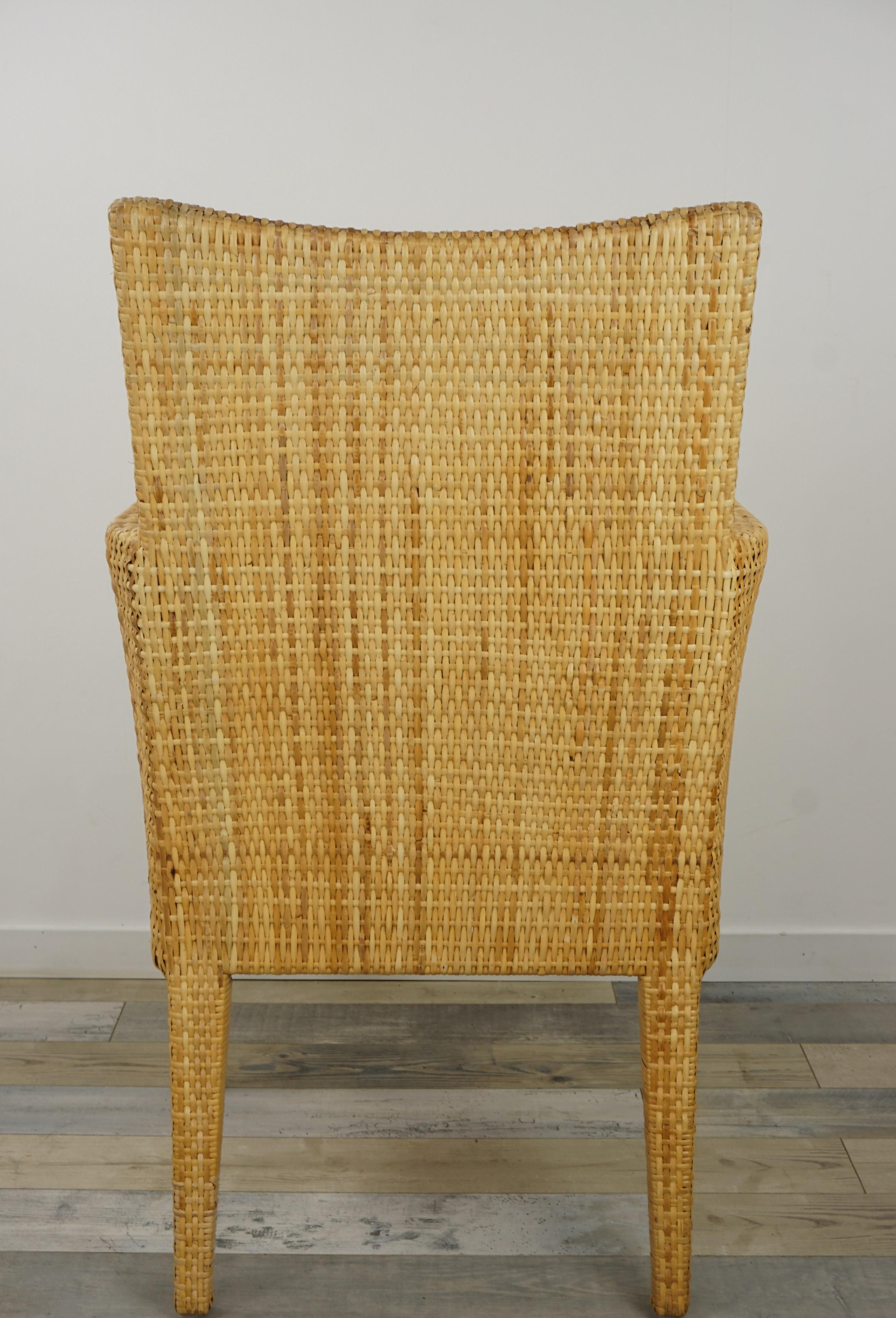 French Design Rattan Wicker Pair of Bridge Armchairs For Sale 4