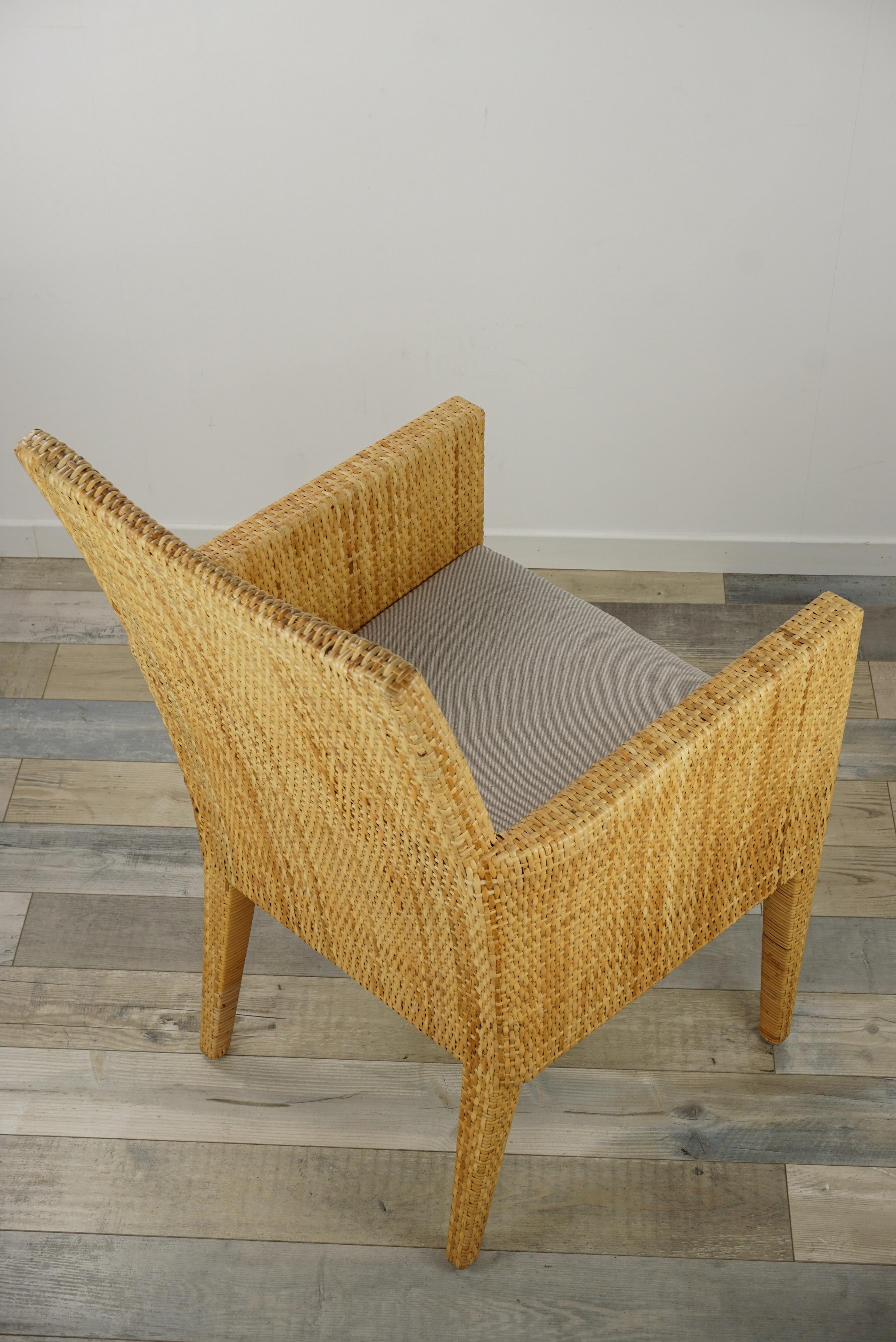 French Design Rattan Wicker Pair of Bridge Armchairs For Sale 5