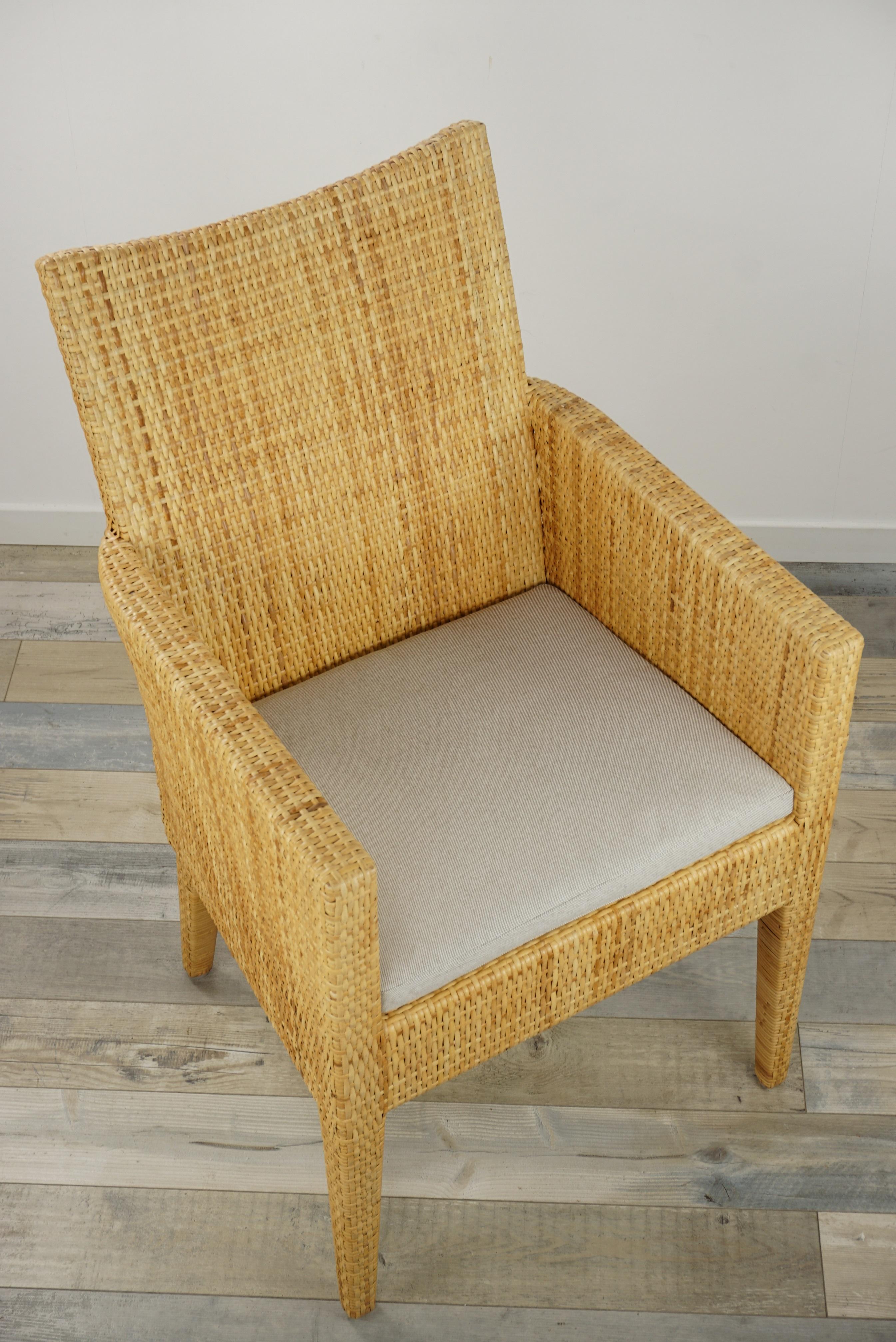 French Design Rattan Wicker Pair of Bridge Armchairs For Sale 6