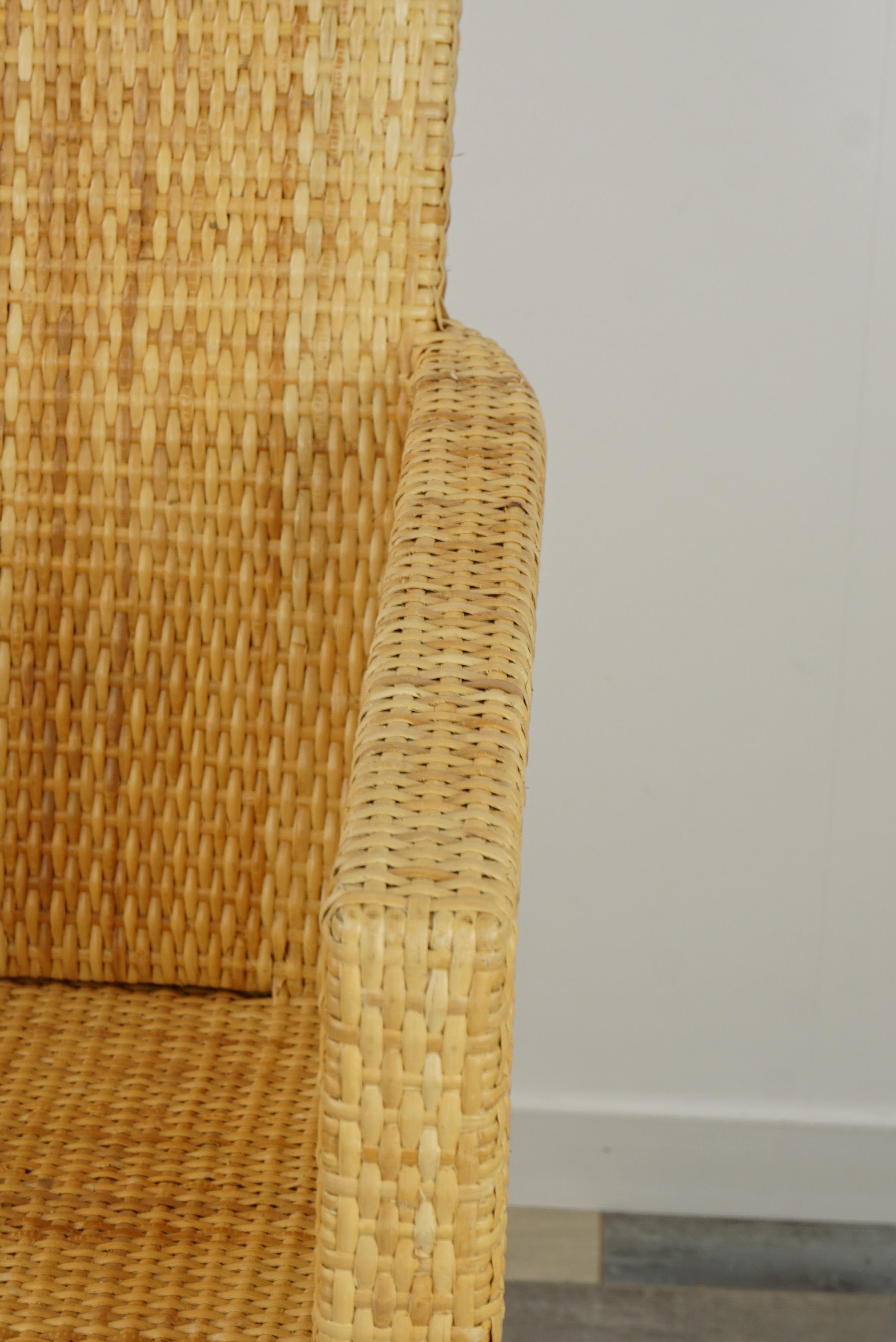 French Design Rattan Wicker Pair of Bridge Armchairs For Sale 9