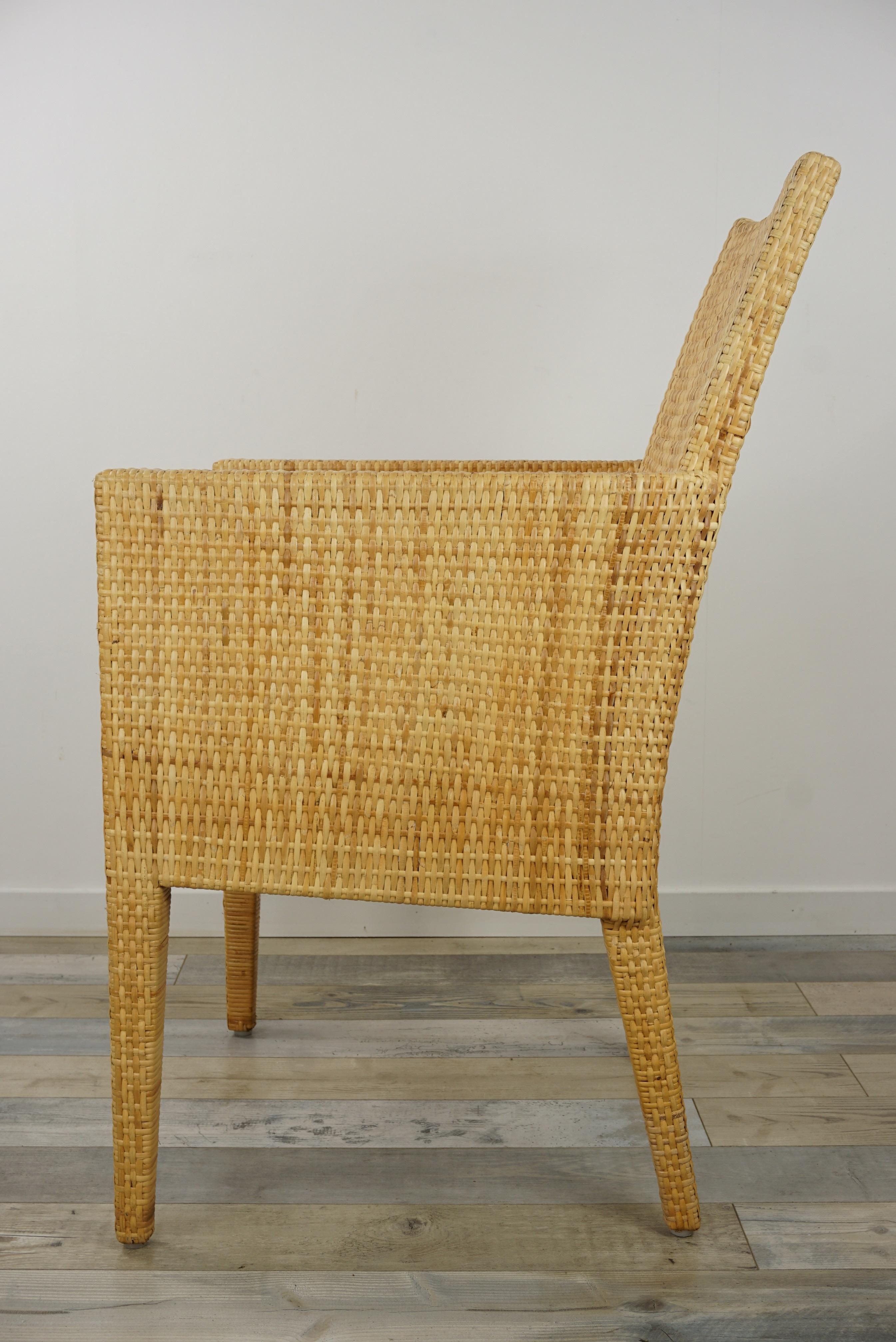 French Design Rattan Wicker Pair of Bridge Armchairs For Sale 2
