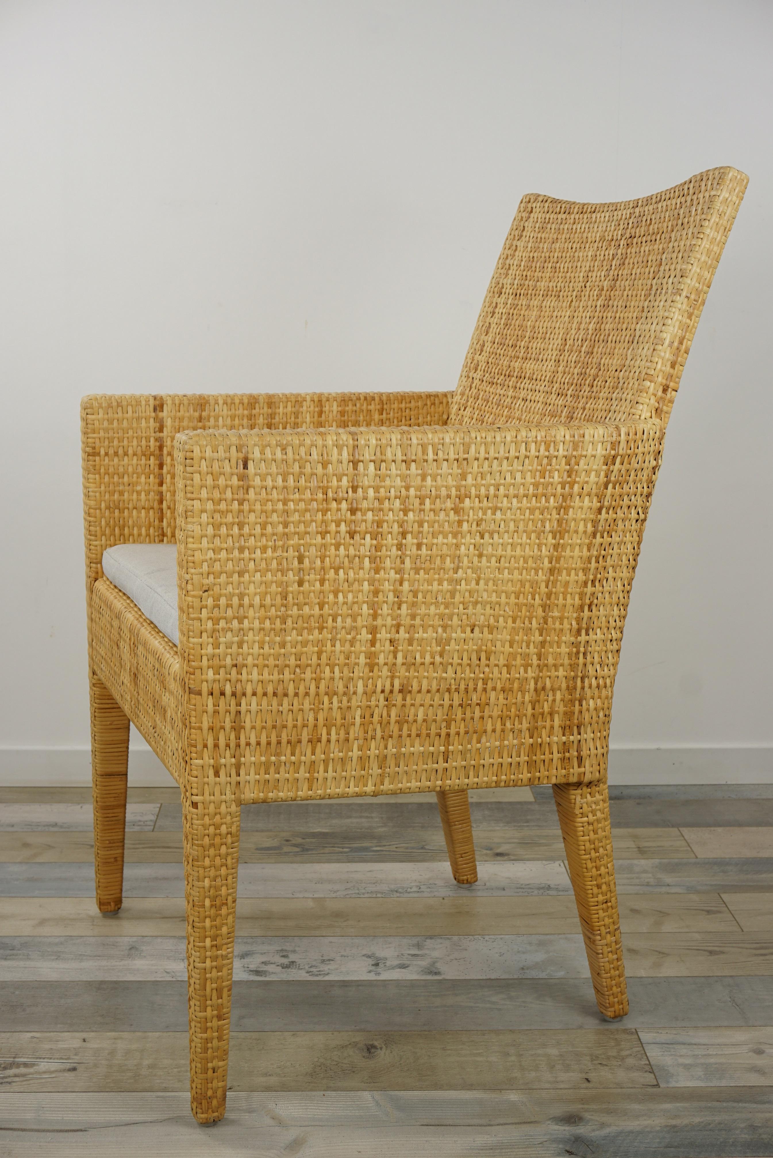 French Design Rattan Wicker Pair of Bridge Armchairs For Sale 3