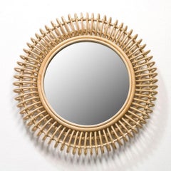 French Design Round Rattan Mirror