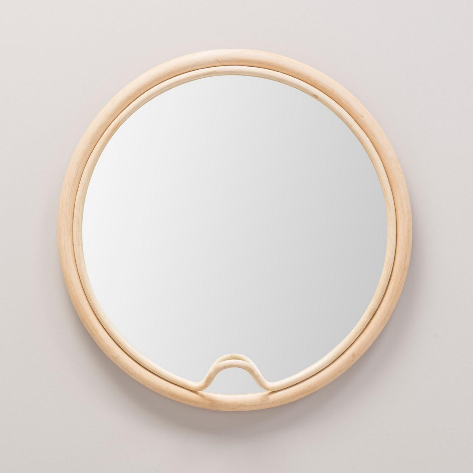 Hand-Crafted French Design Round Rattan Mirror