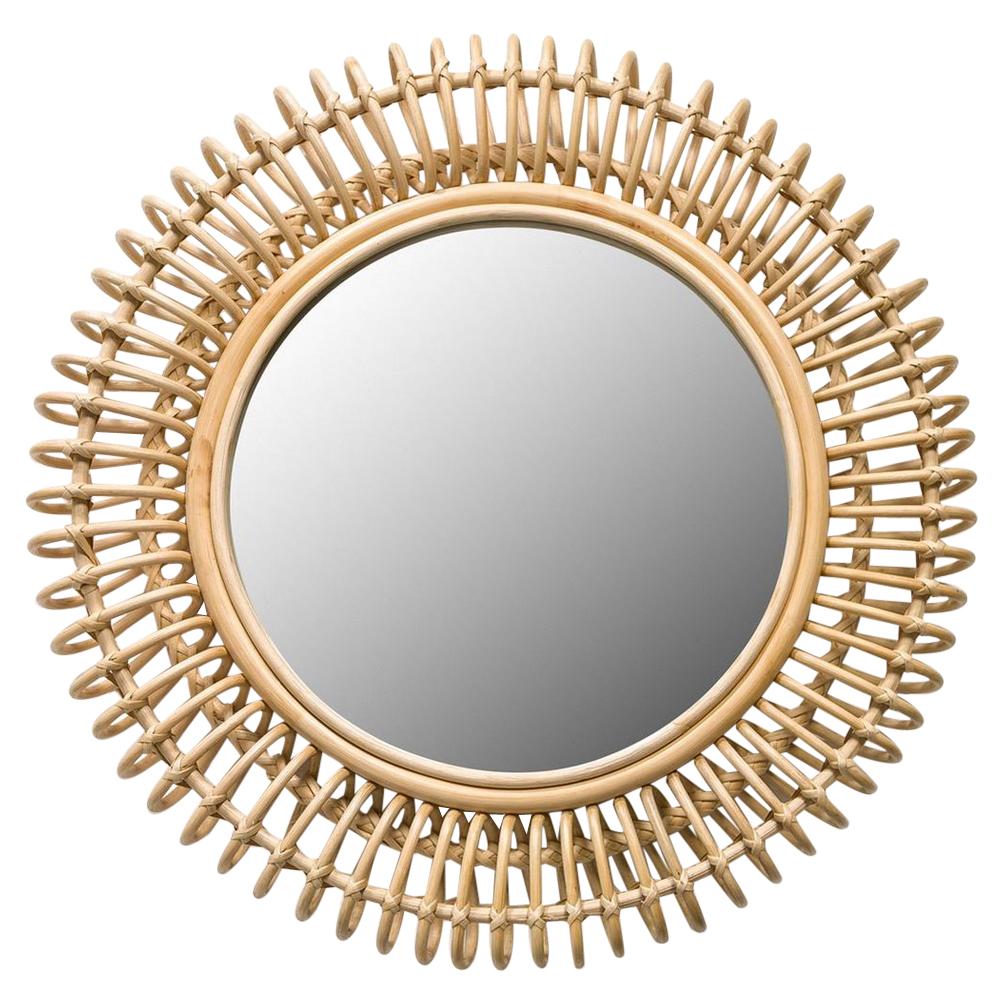 French Design Round Rattan Mirror