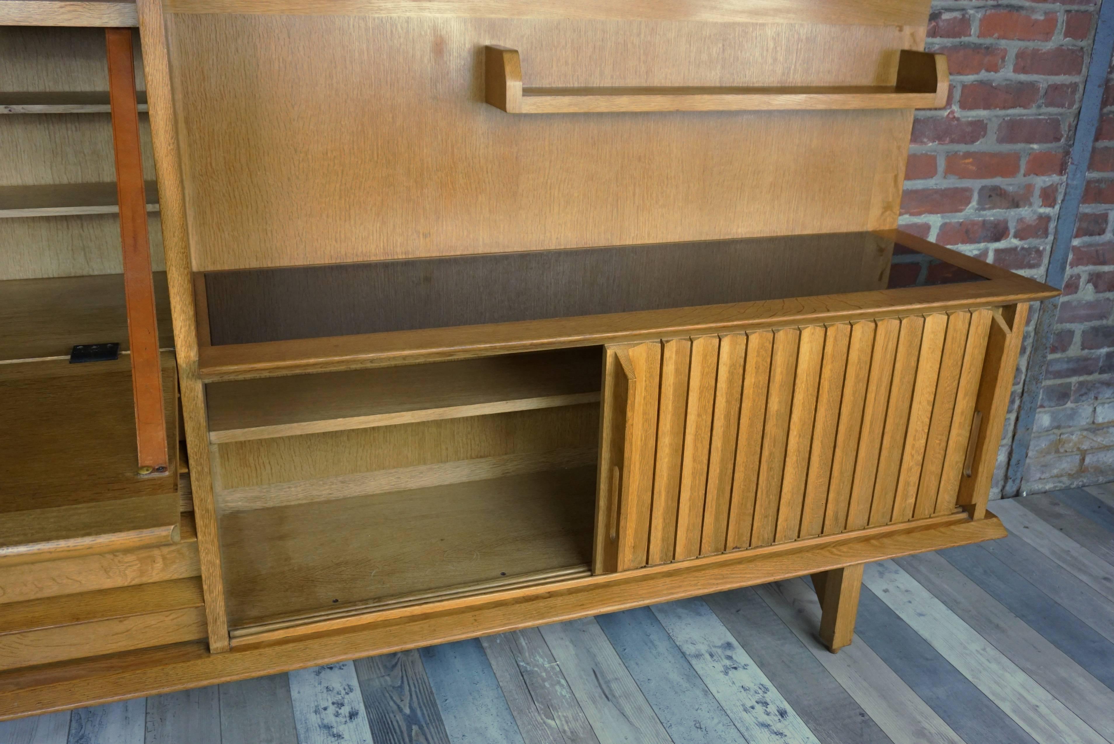 Mid-Century Modern French Design Solid Oak Sideboard by Guillerme et Chambron