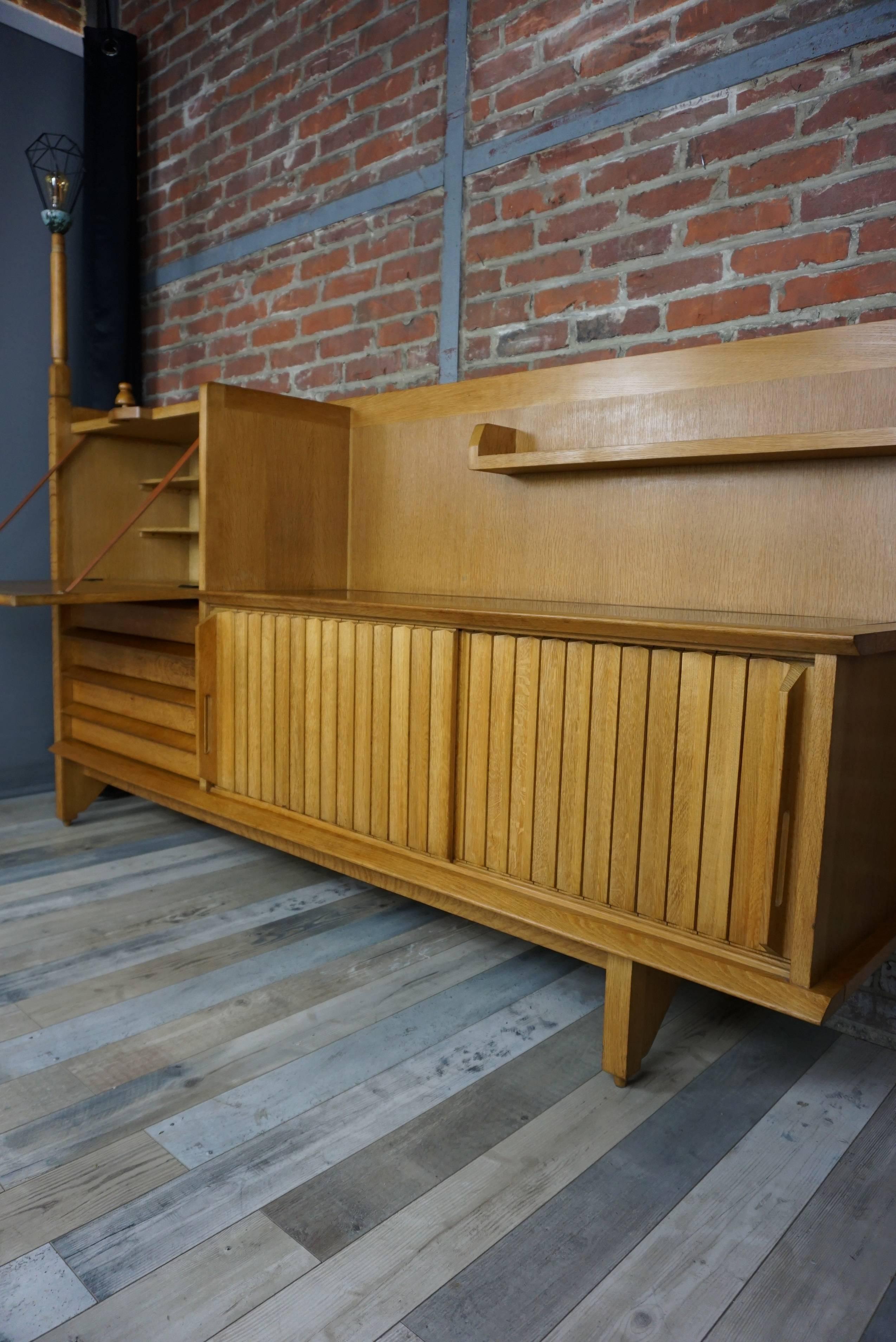 French Design Solid Oak Sideboard by Guillerme et Chambron In Excellent Condition In Tourcoing, FR