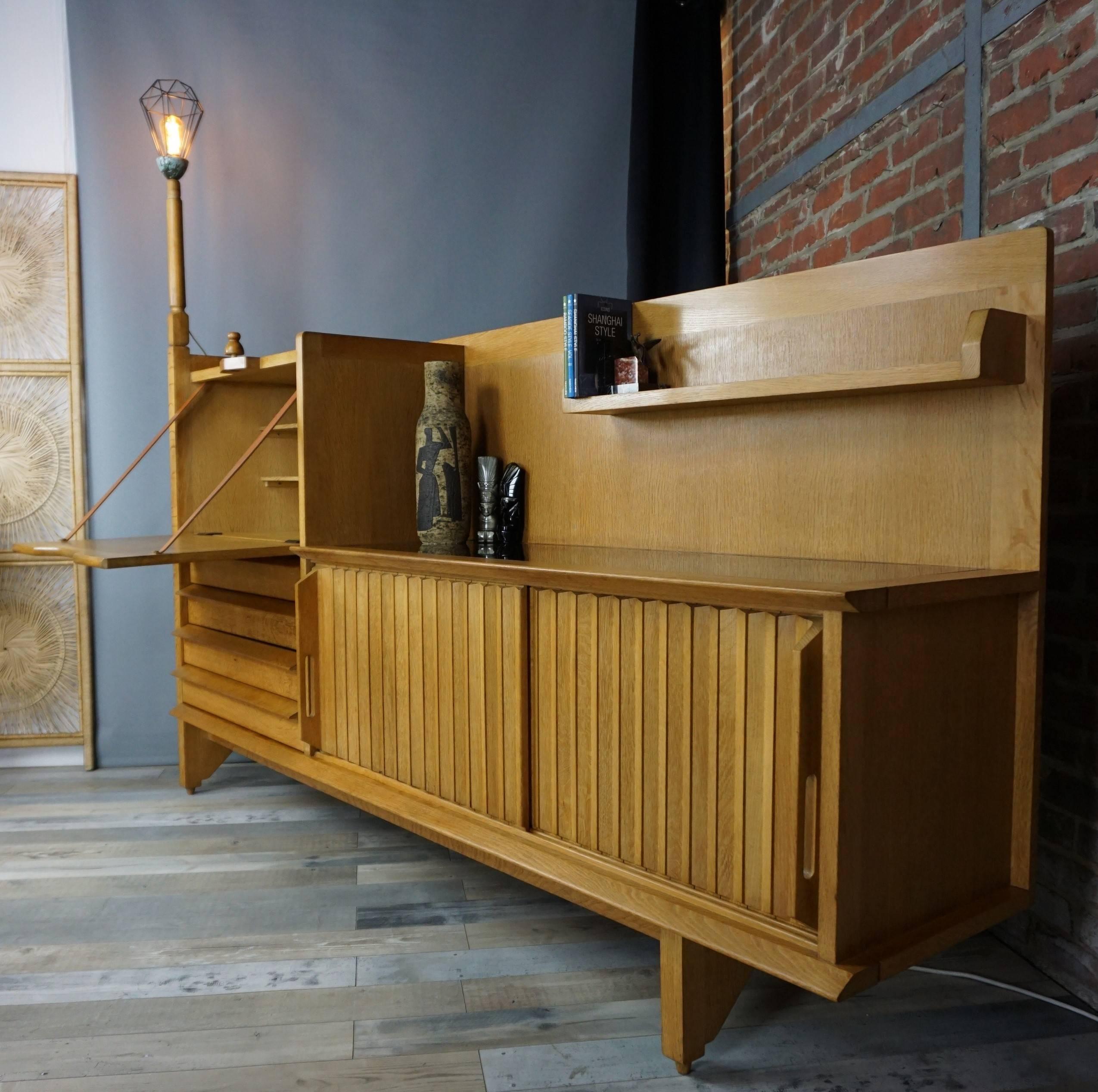 French Design Solid Oak Sideboard by Guillerme et Chambron 4