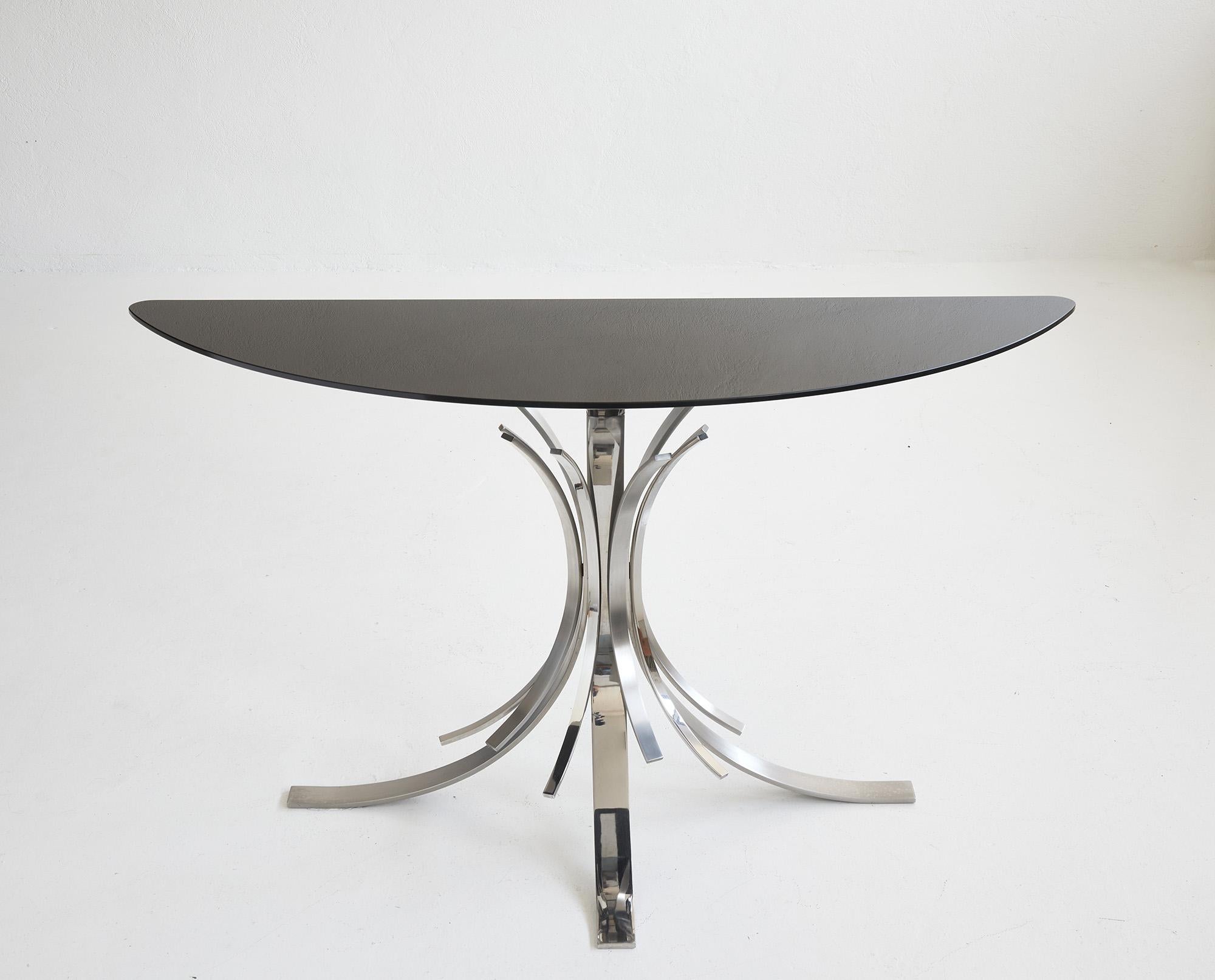 Polierte und gebürstete Metallkonsole „Gerbe“ von Maria Pergay, Frankreich um 1970 (Gebürstet) im Angebot