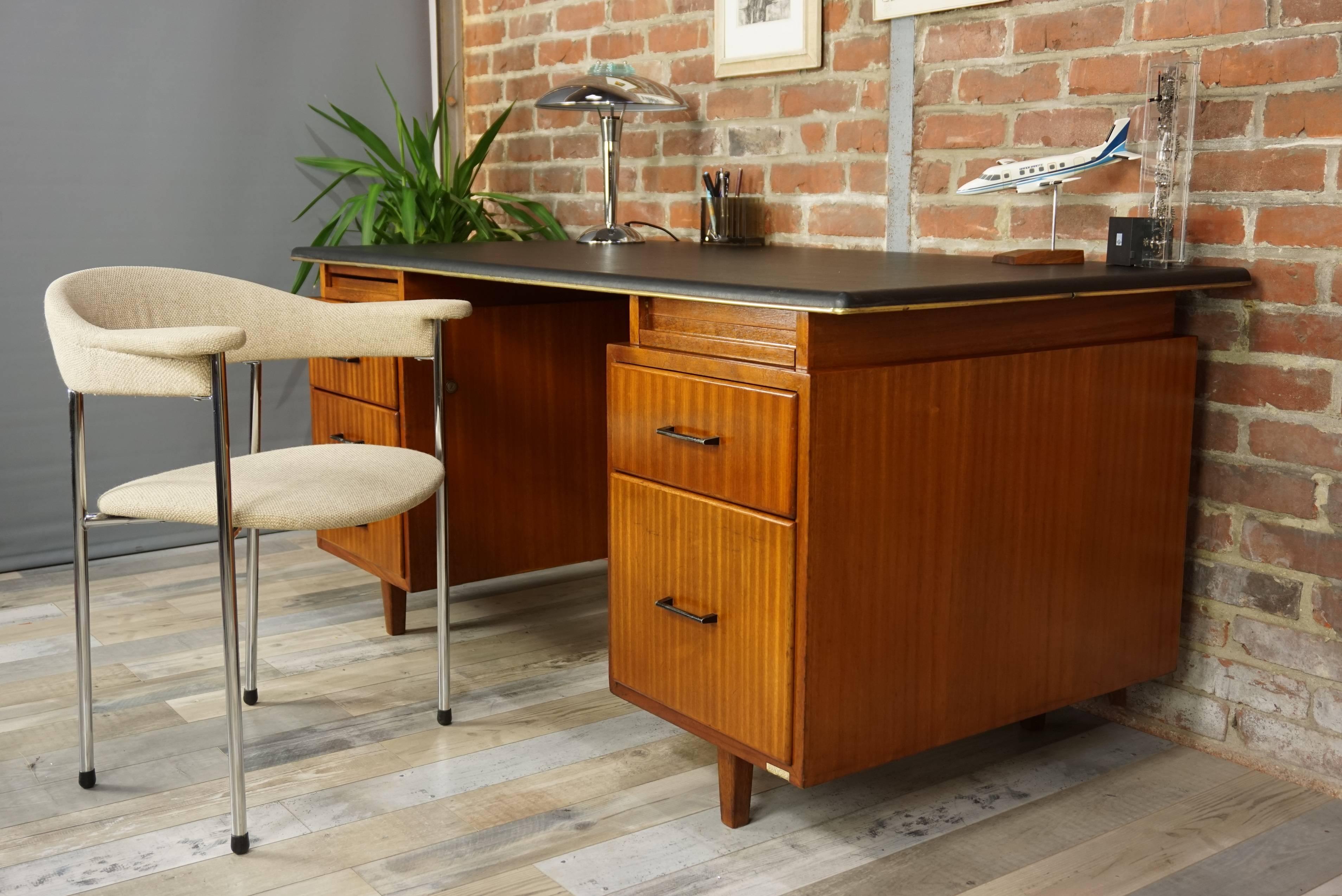 French Design Teak Wooden and Black Executive Desk from the 1950s by Burwood 11