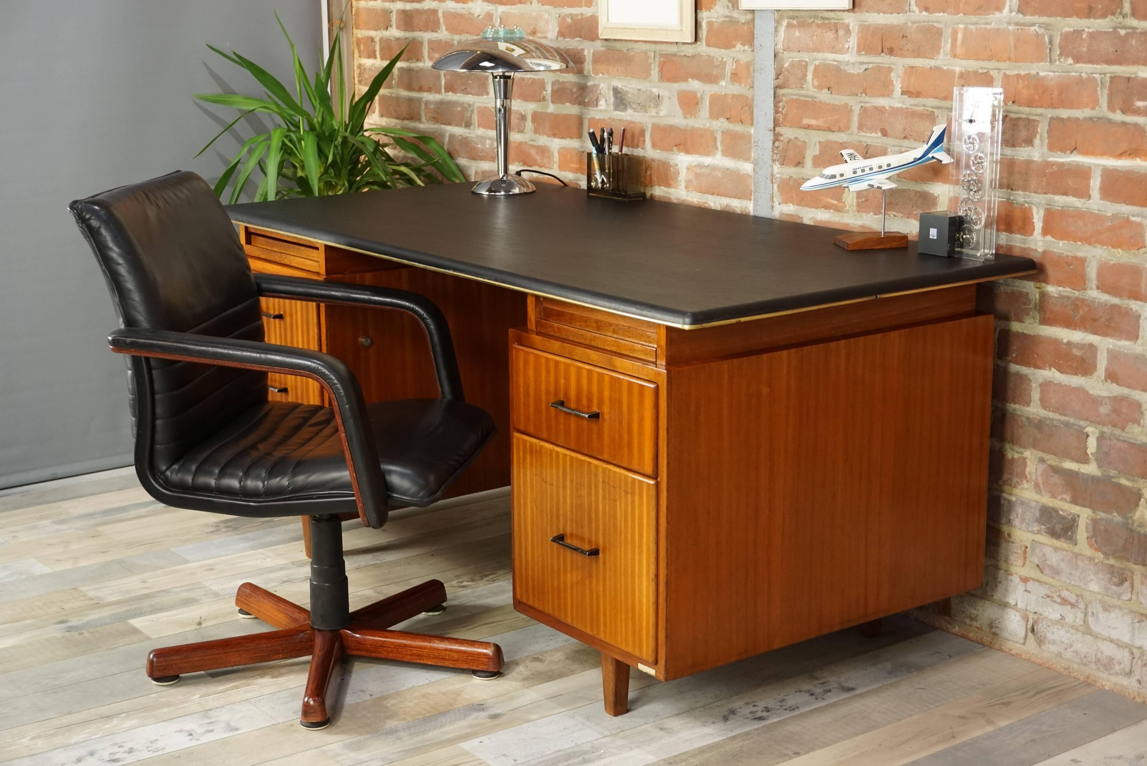French Design Teak Wooden and Black Executive Desk from the 1950s by Burwood 13