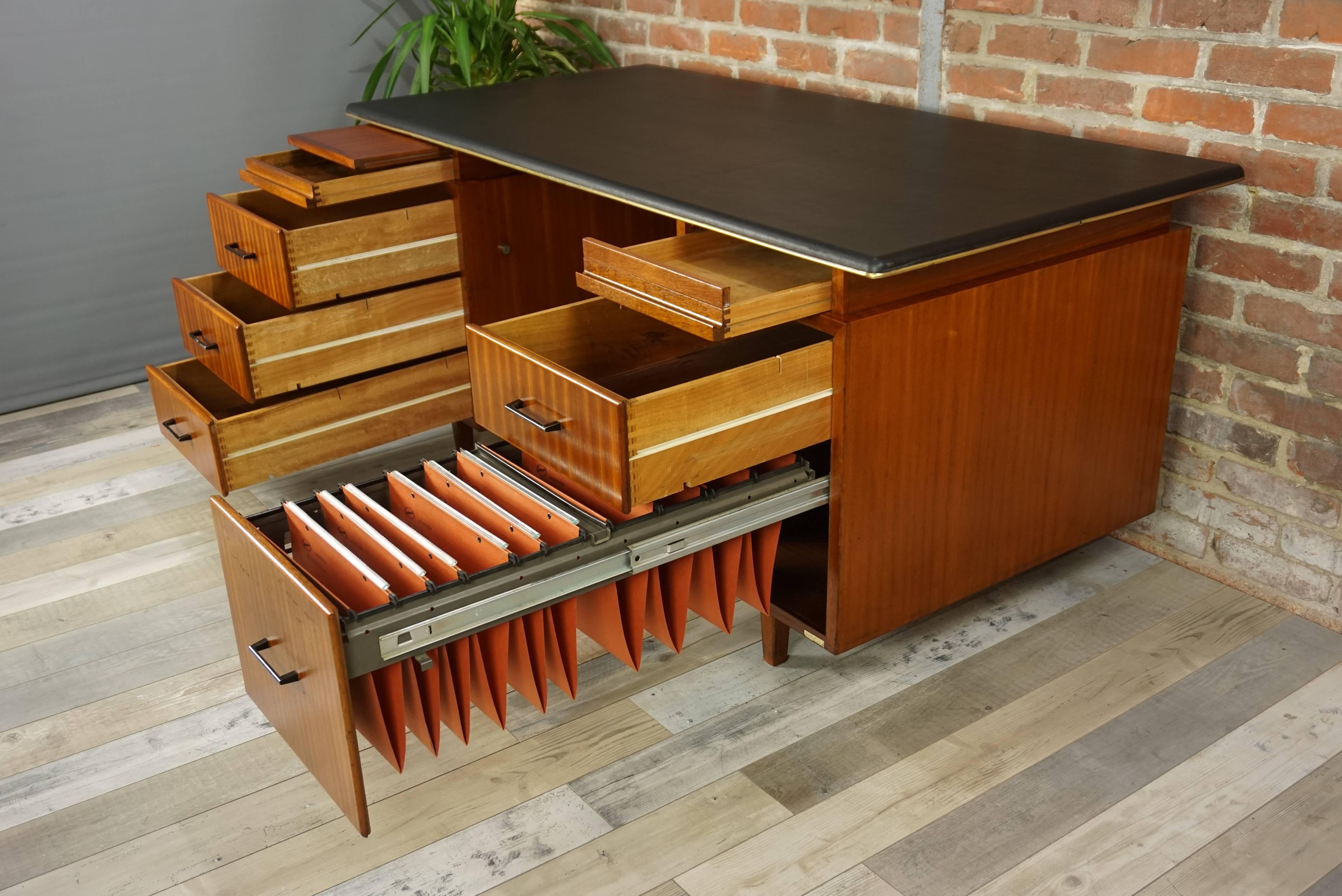 French Design Teak Wooden and Black Executive Desk from the 1950s by Burwood 2