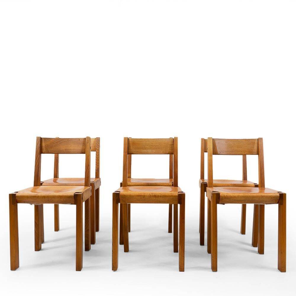 Satz von sechs originalen Vintage-Stühlen S24 von Pierre Chapo.

Pierre Chapos Design ist stark von Werken aus der Bauhaus-Zeit und von Designern wie Le Corbusier und Charlotte Perriand inspiriert. Bei der Betrachtung seiner Werke fällt eines