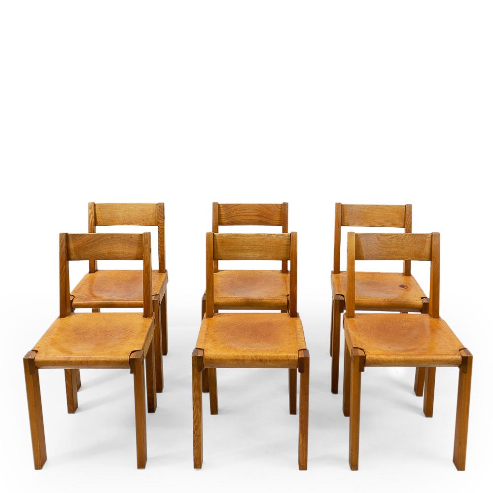 Mid-Century moderno Design francese: Sedie vintage Pierre Chapo S24, set di 6 sedie in vendita