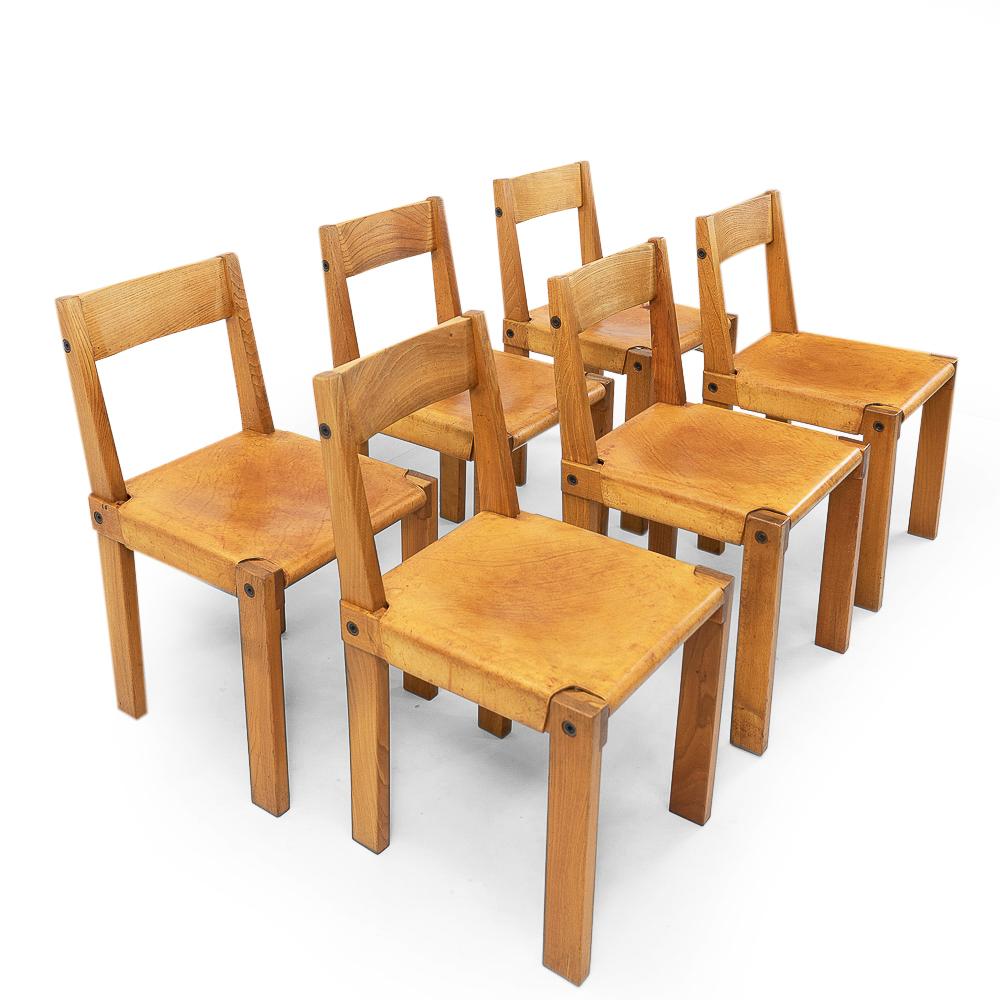 Mid-Century Modern French Design: Vintage Pierre Chapo S24 Chairs, Set of 6 For Sale