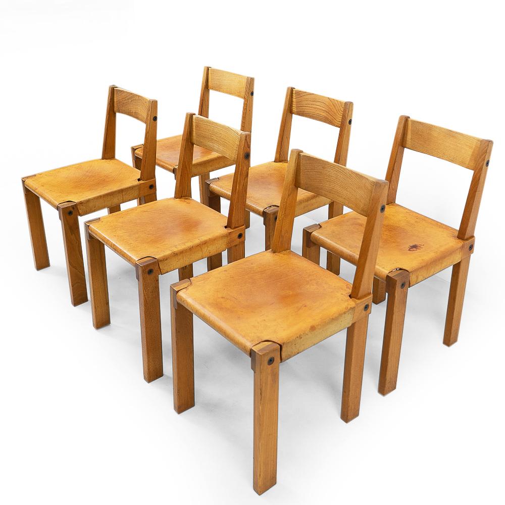 French Design: Vintage Pierre Chapo S24 Chairs, Set of 6 In Good Condition For Sale In Renens, CH