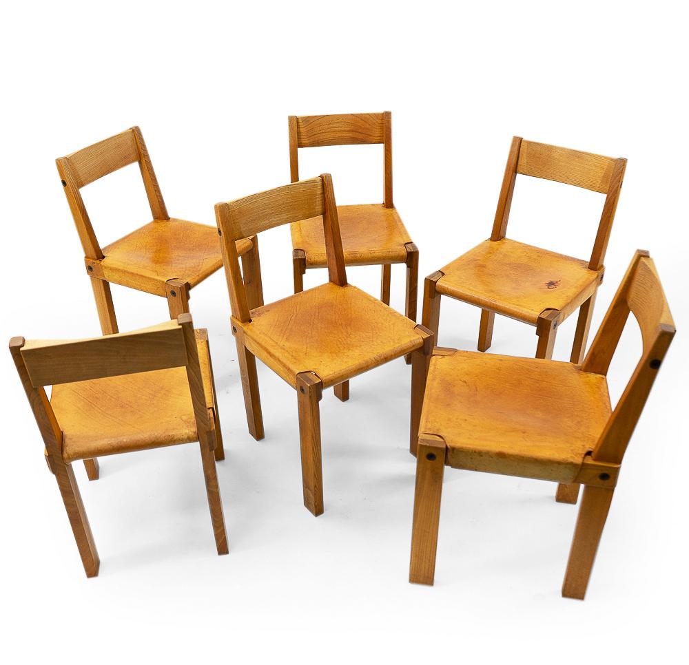 Fine XX secolo Design francese: Sedie vintage Pierre Chapo S24, set di 6 sedie in vendita