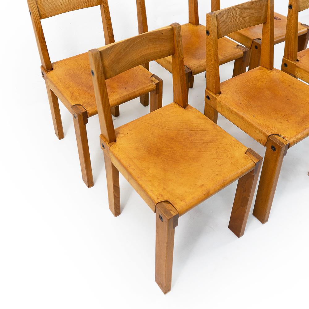 Vintage-Stühle von Pierre Chapo S24, 6er-Set, französisches Design (Ulmenholz) im Angebot