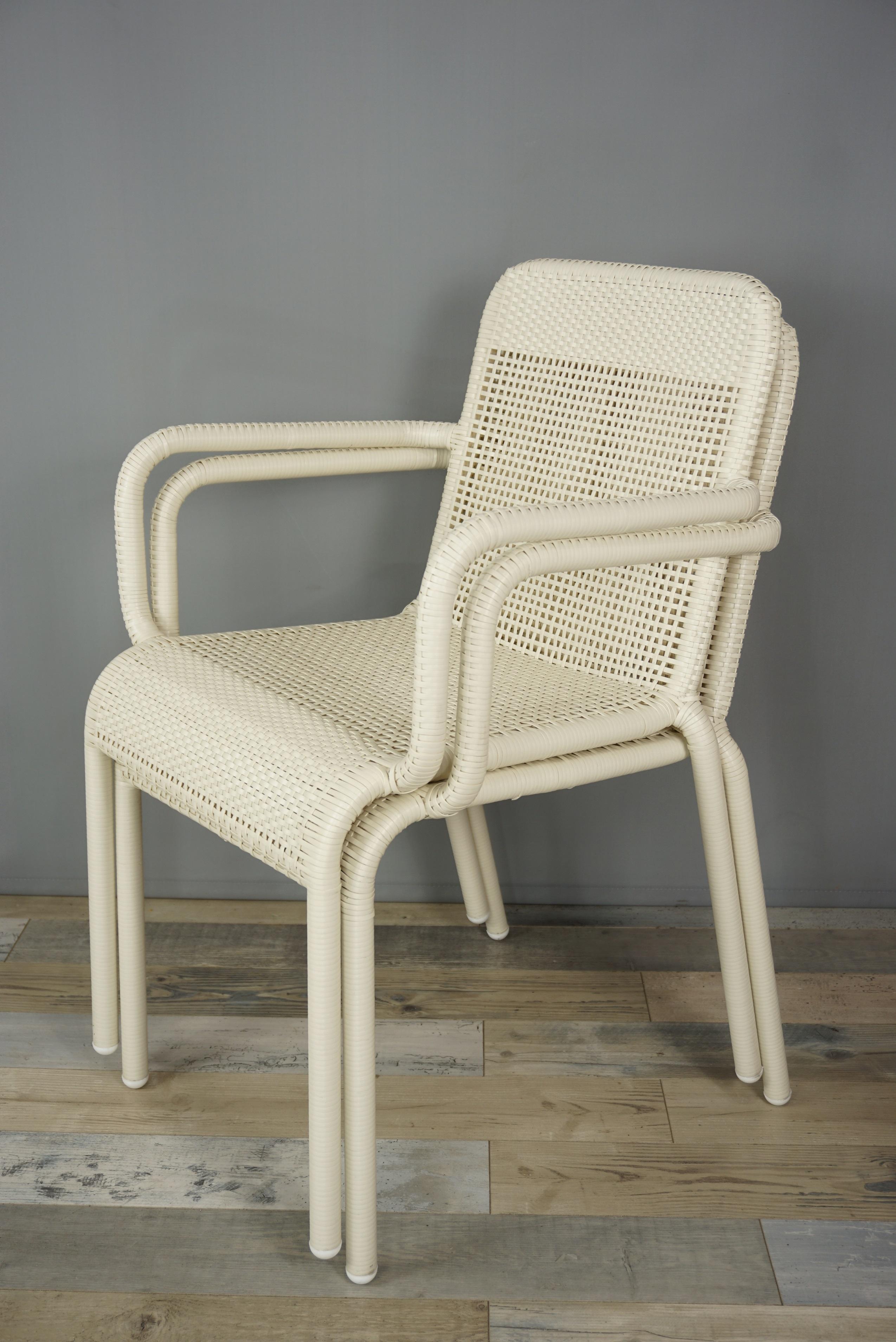 French Design Warm White Braided Resin Armchair 10