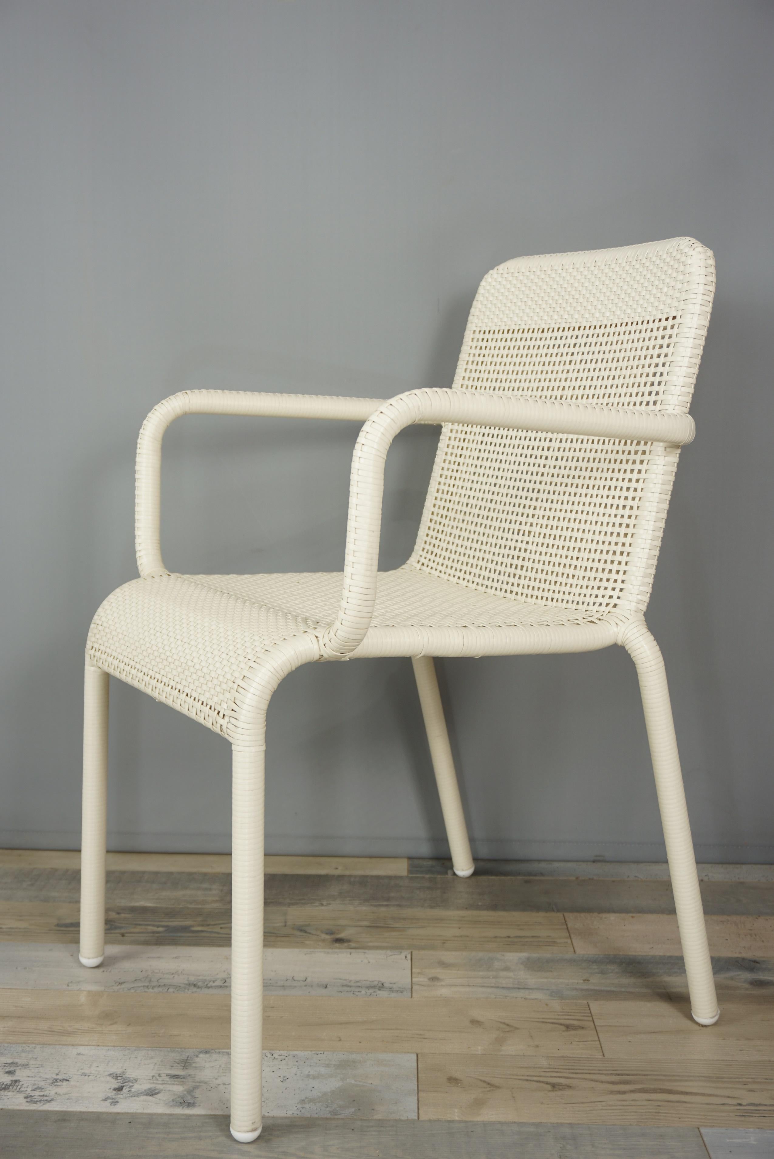 Mid-Century Modern French Design Warm White Braided Resin Armchair