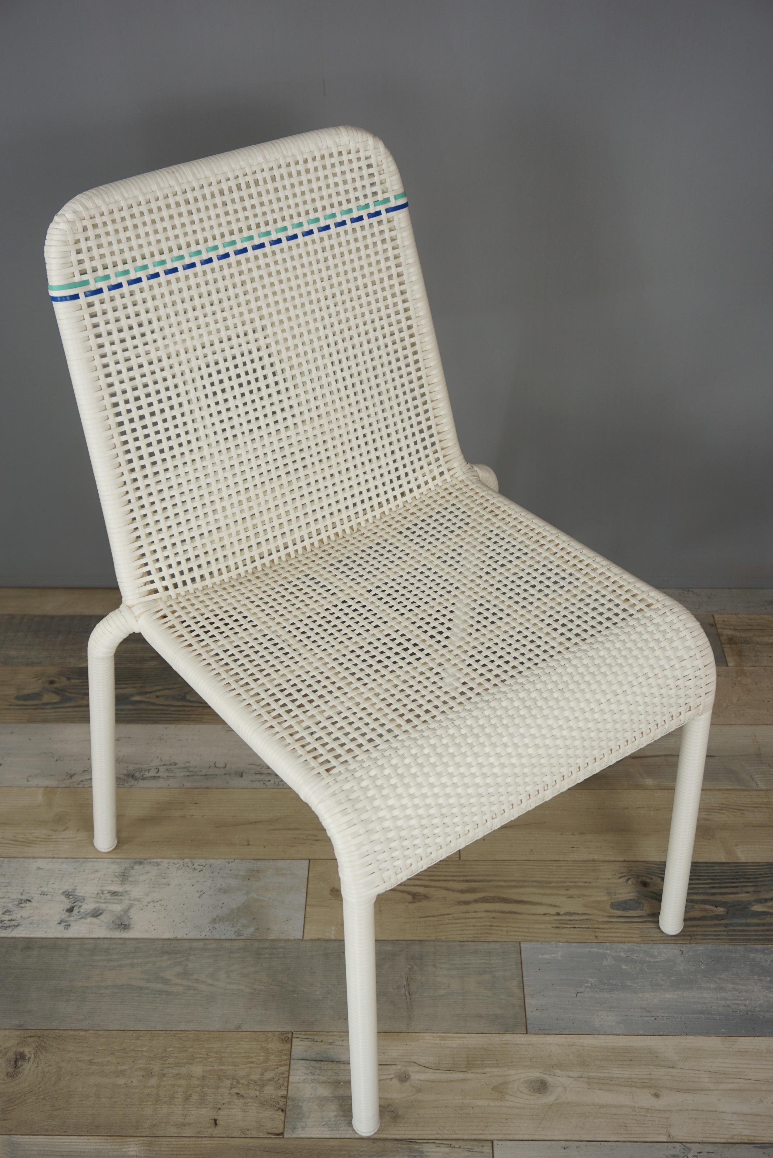 French Design White and Blue Outlined Braided Resin Chair 5