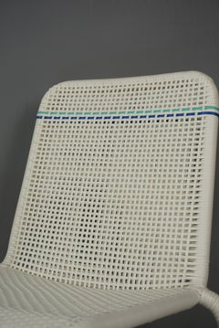 French Design White and Blue Outlined Braided Resin Chair