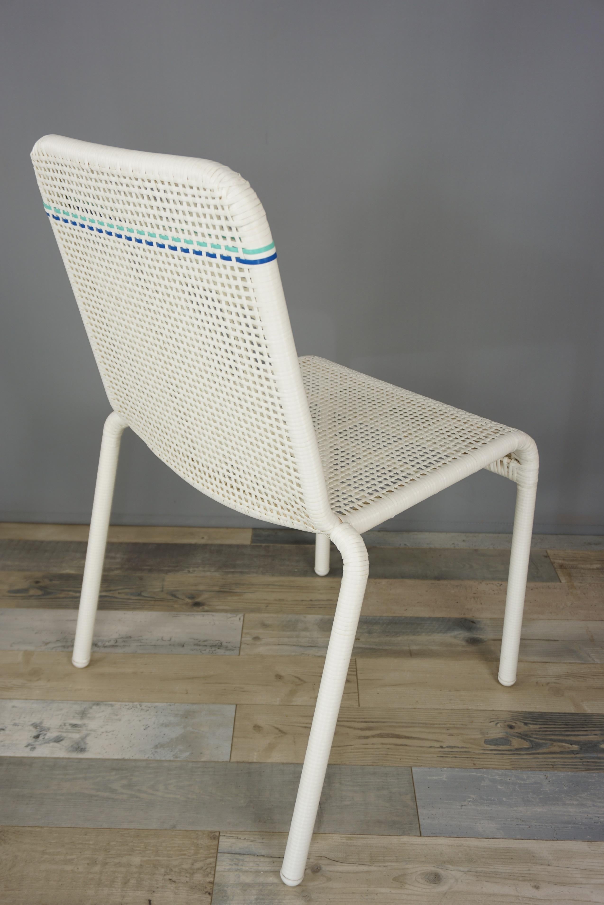 Aluminum French Design White and Blue Outlined Braided Resin Chair