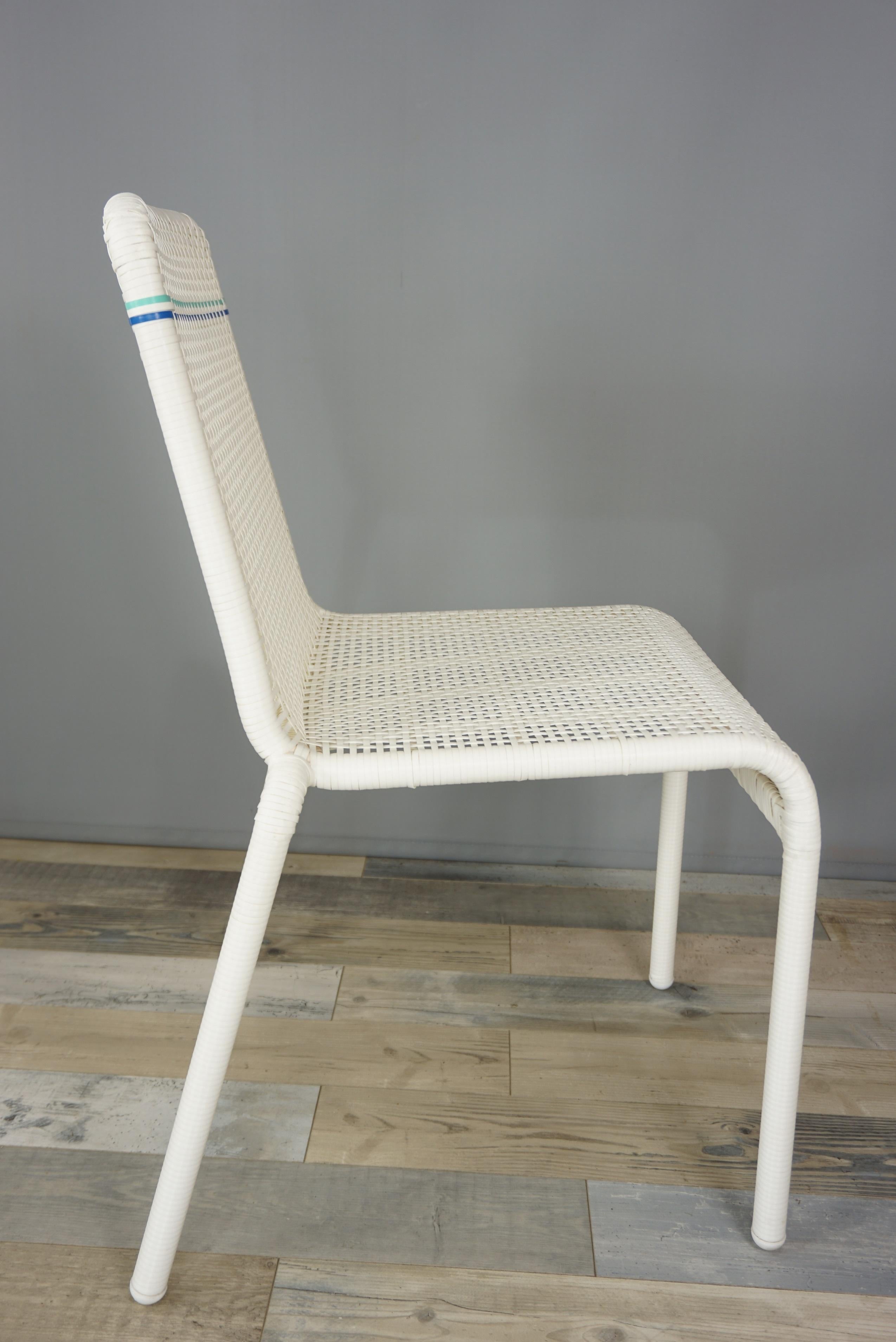 French Design White and Blue Outlined Braided Resin Chair 1