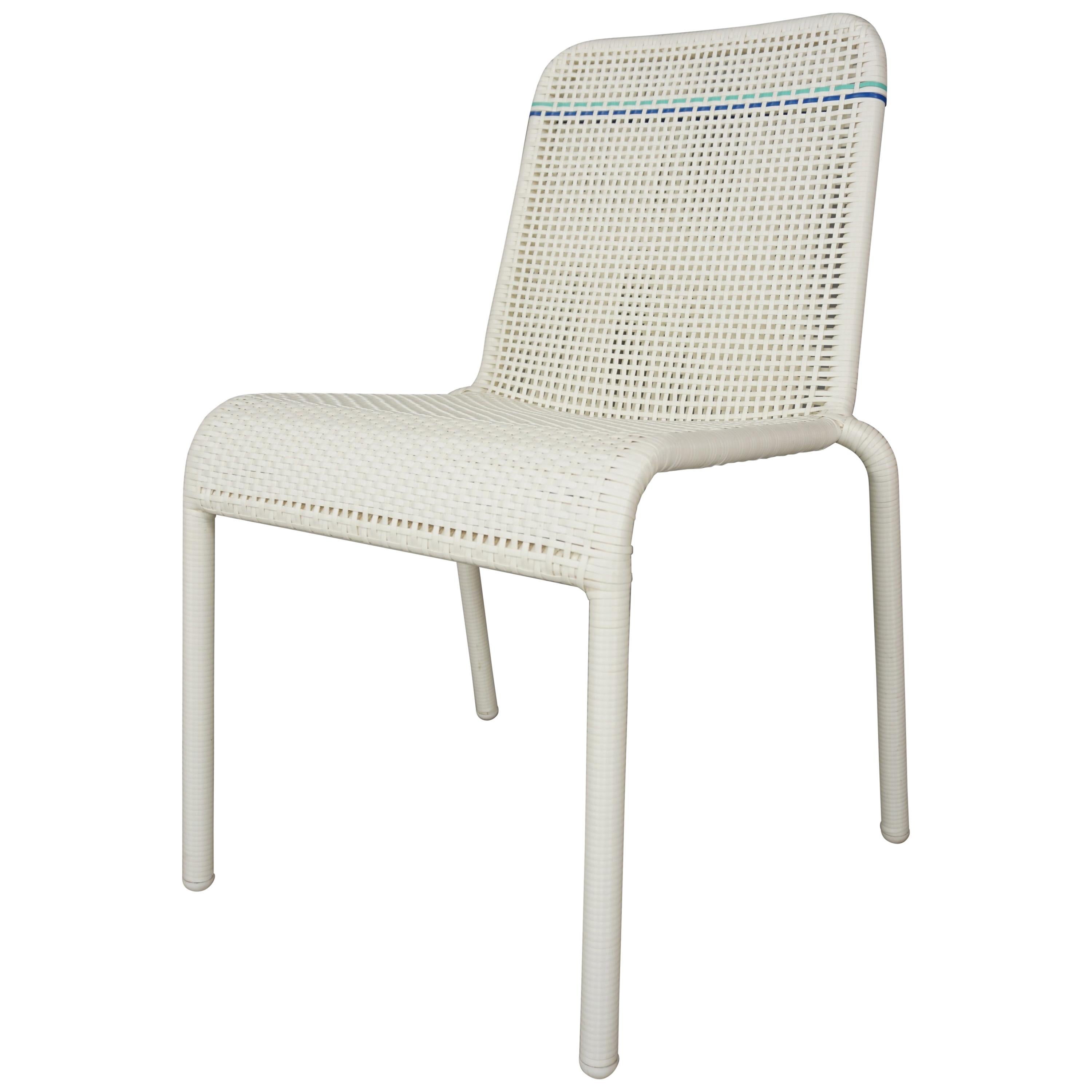 French Design White and Blue Outlined Braided Resin Chair