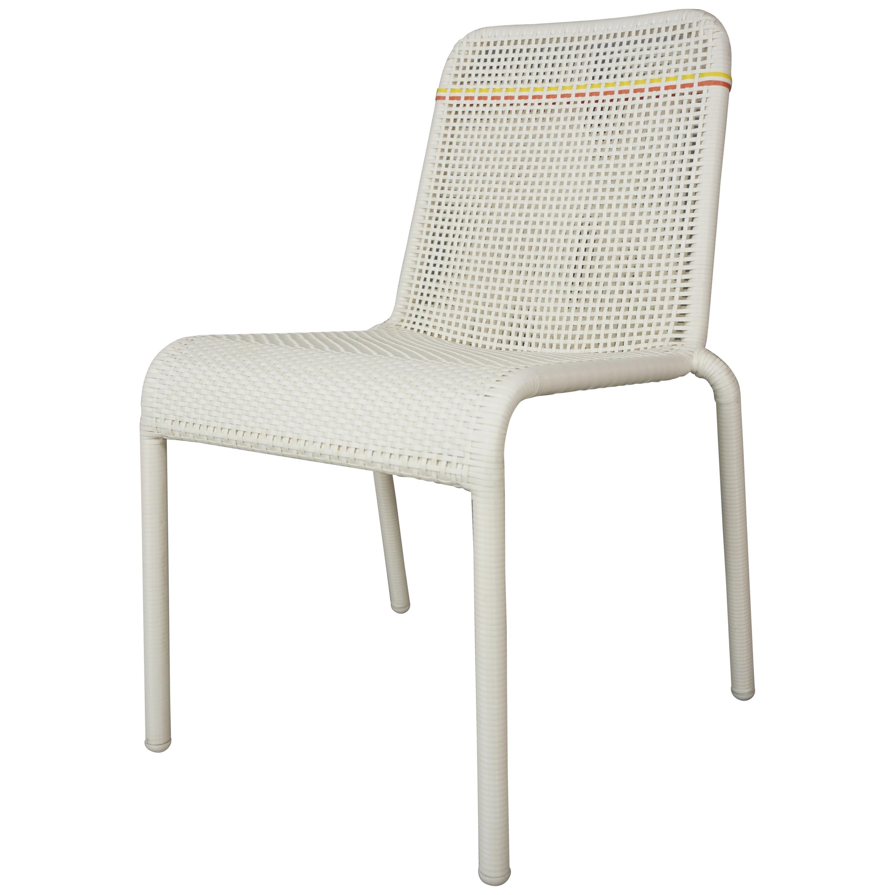 French Design White Yellow and Red Outlined Braided Resin Chair