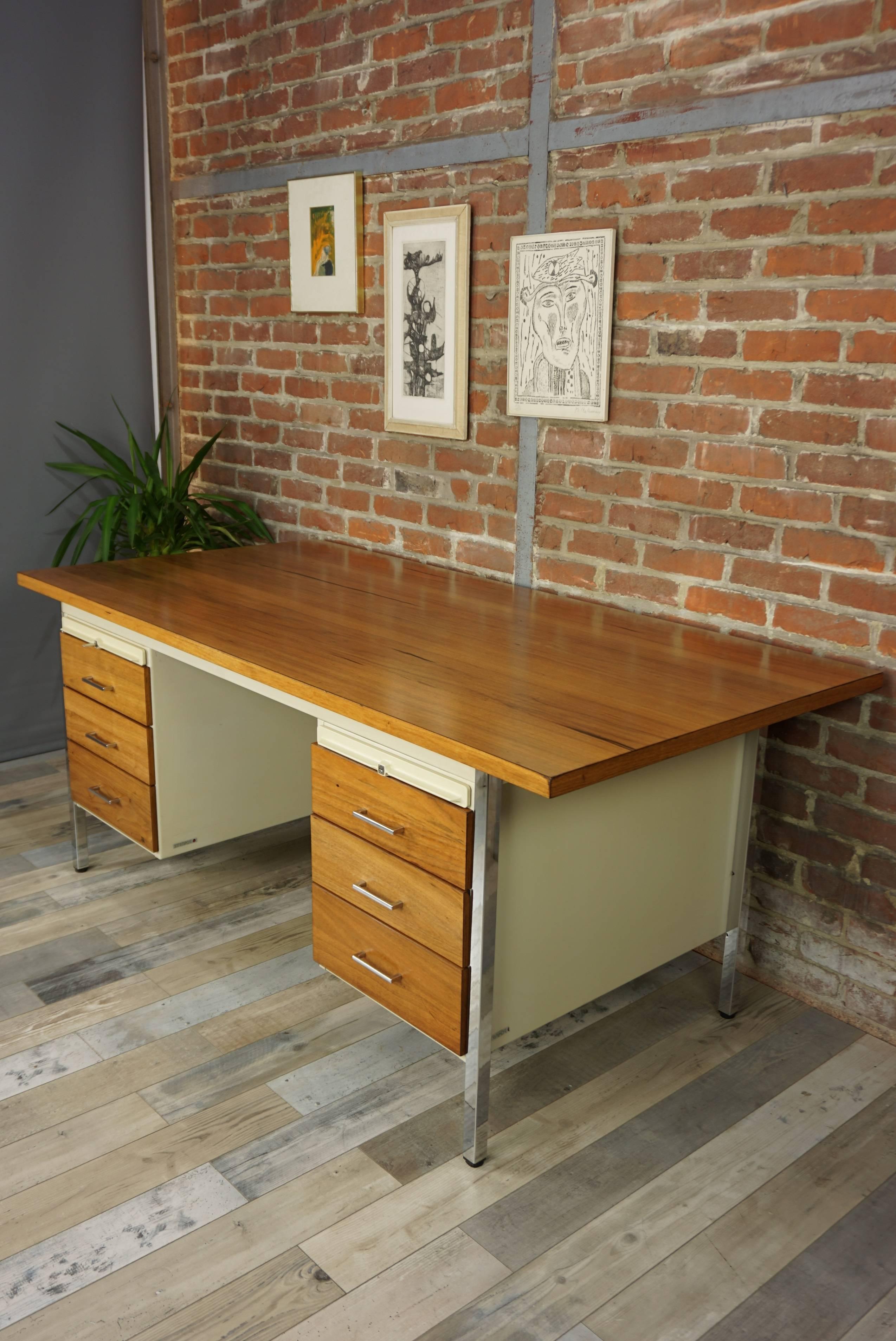 French Design Wooden and Metal Rare Executive Desk from the 1950s by Strafor 10