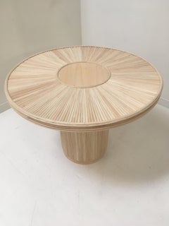 French Design Wooden and Pencil Reed Rattan Round Pedestal Dining Table