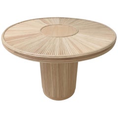 French Design Wooden and Pencil Reed Rattan Round Pedestal Dining Table