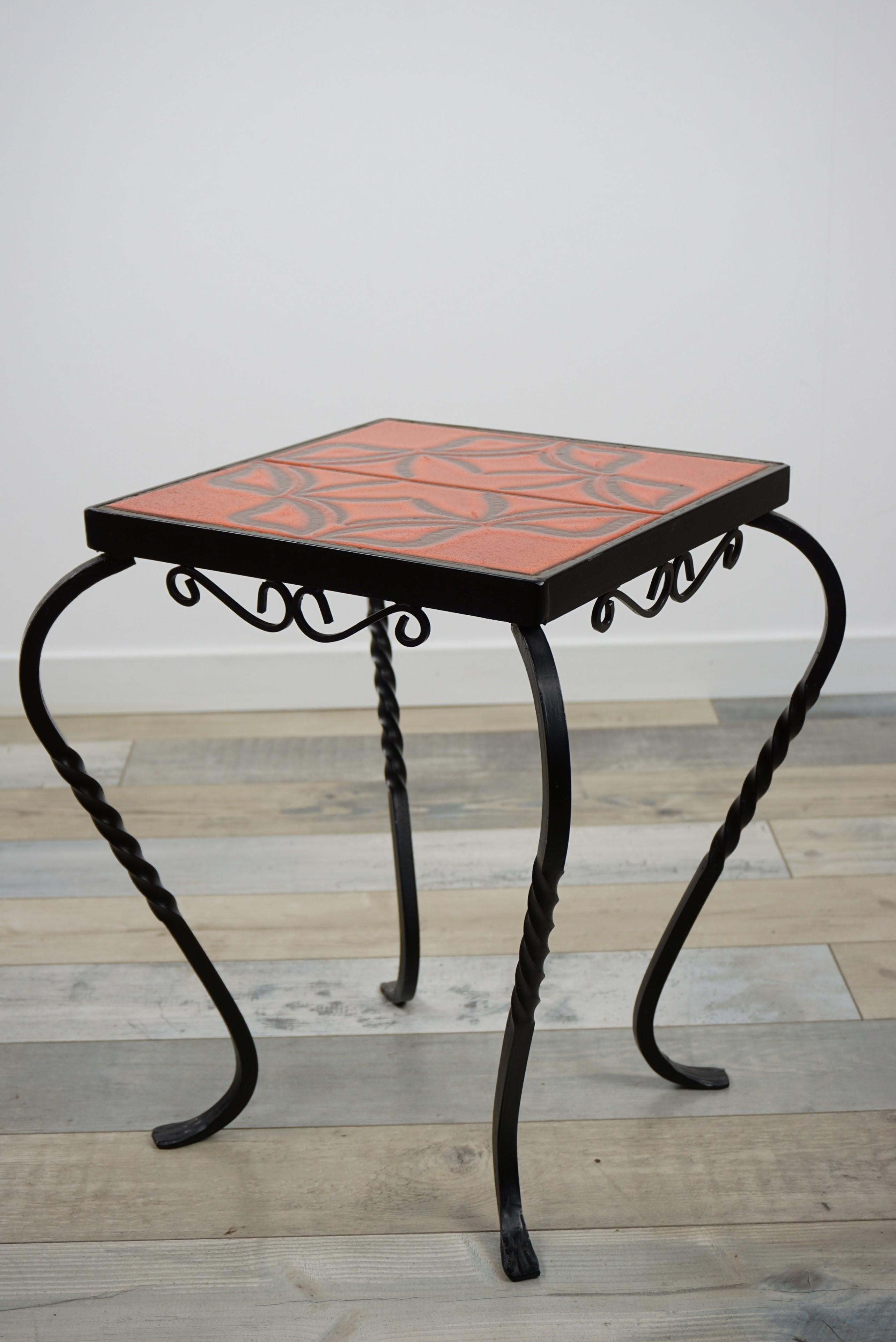 French Design Wrought Iron and Ceramic Side Table 6