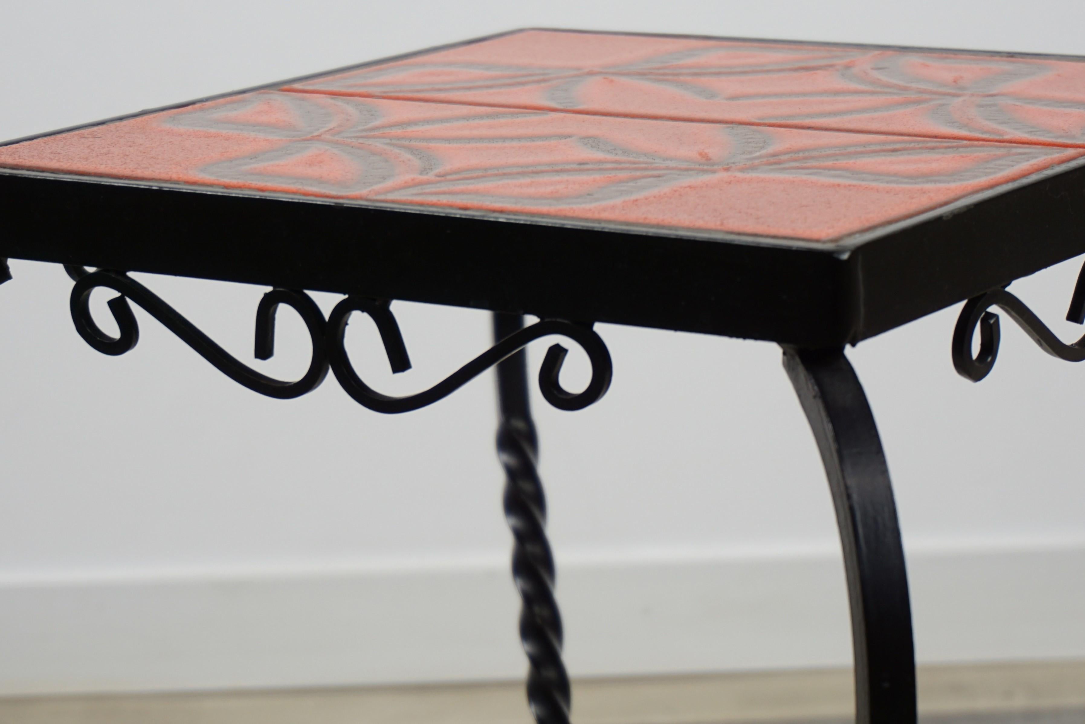 French Design Wrought Iron and Ceramic Side Table 7