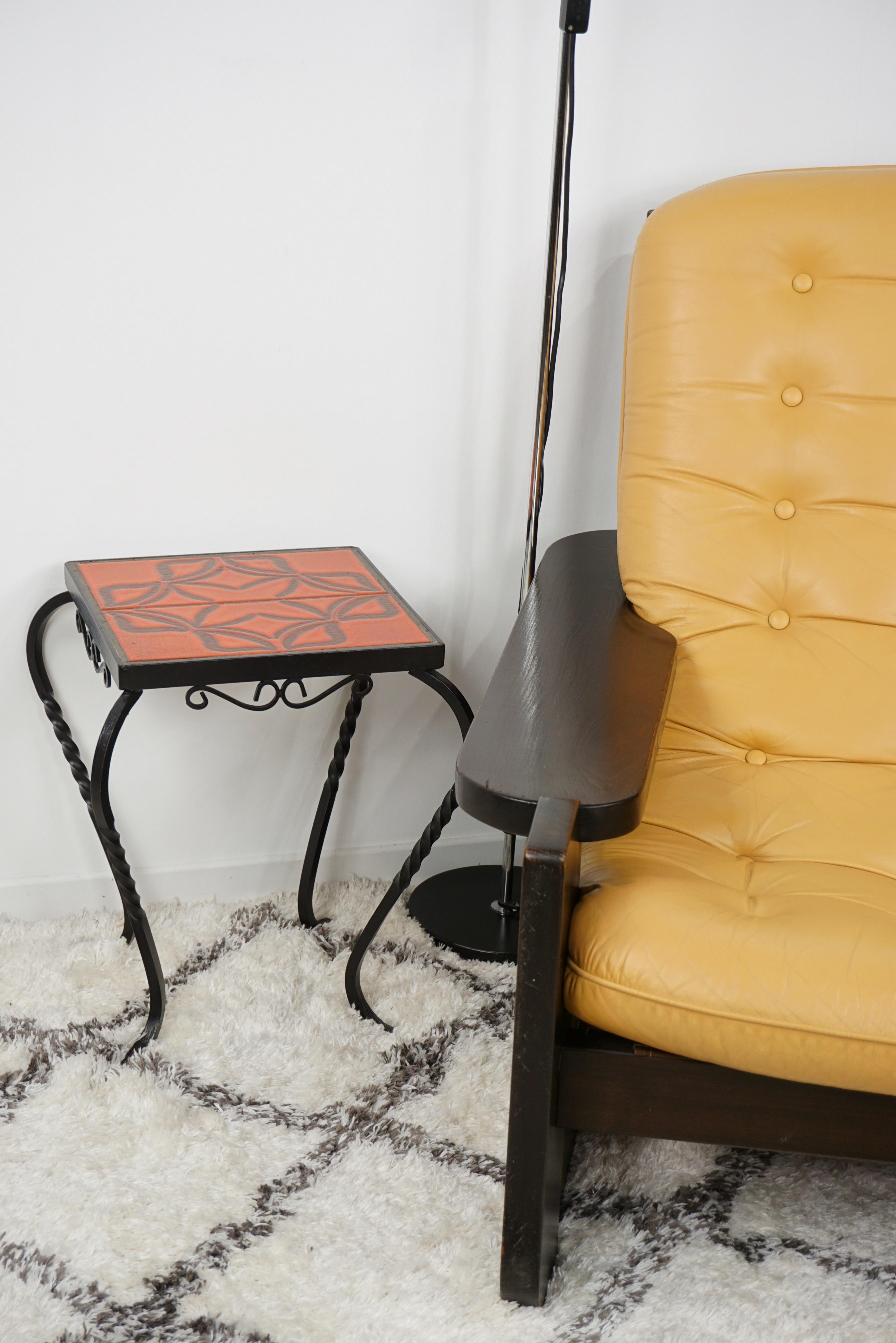 French Design Wrought Iron and Ceramic Side Table 9