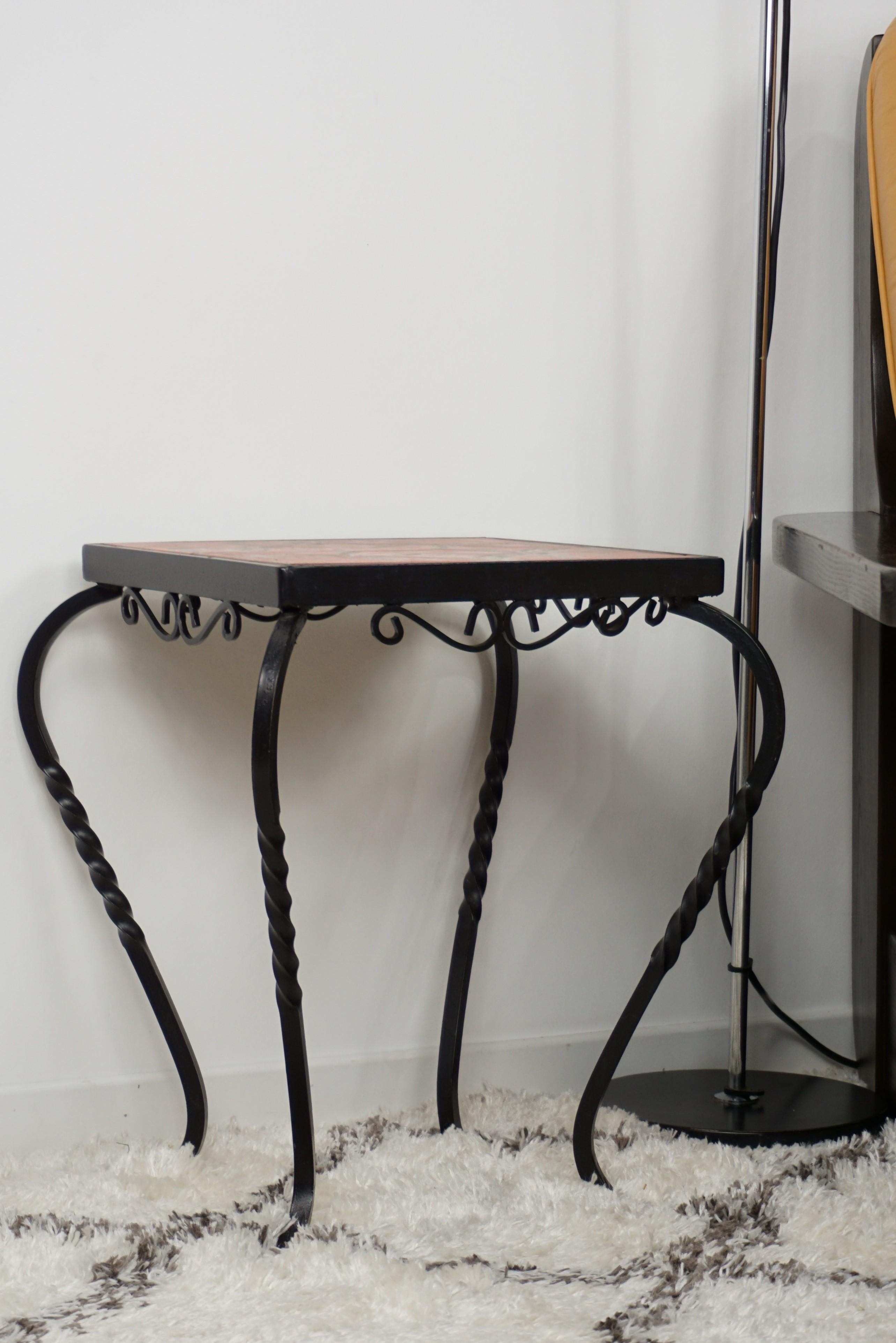 French Design Wrought Iron and Ceramic Side Table 11