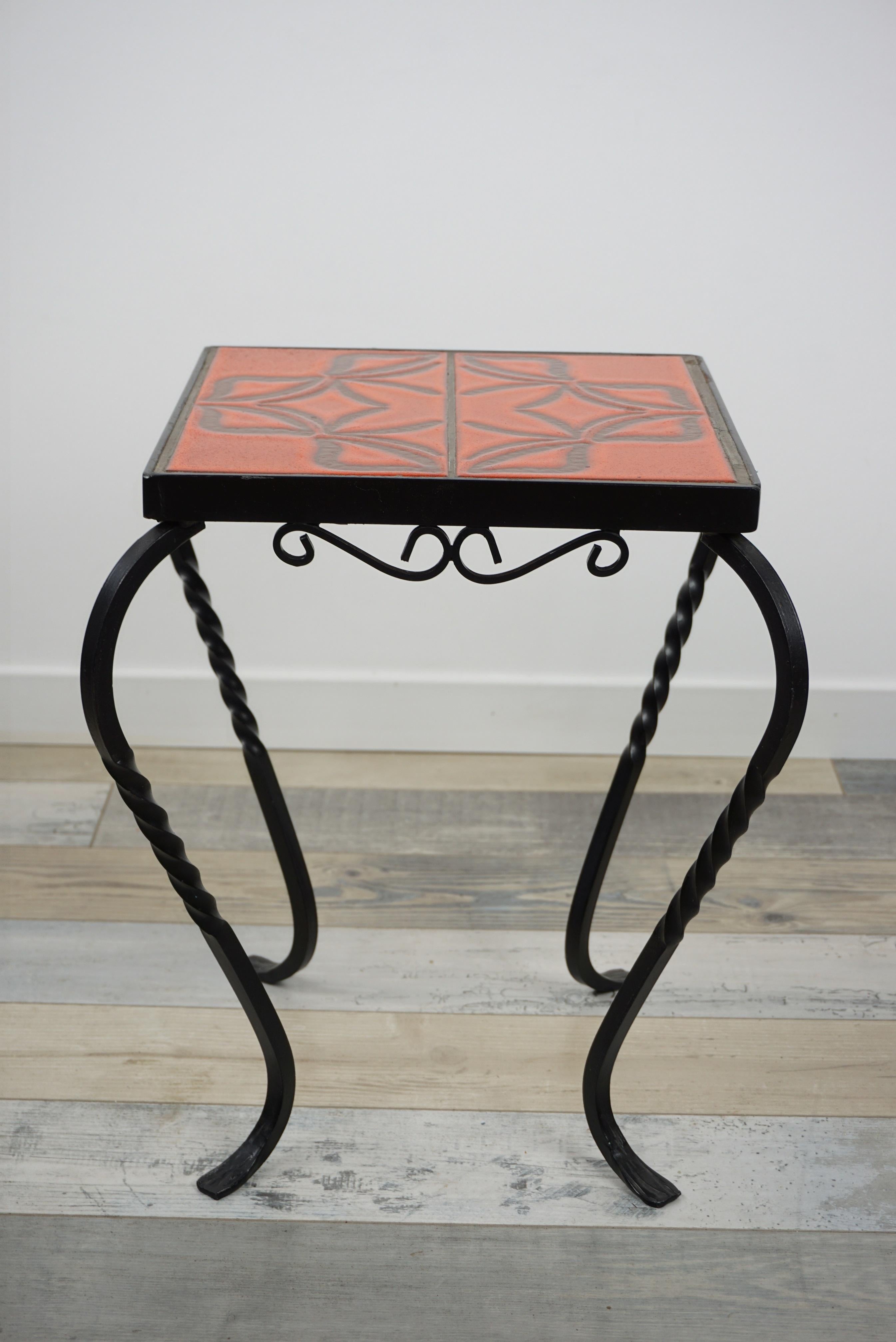 French Design Wrought Iron and Ceramic Side Table 2