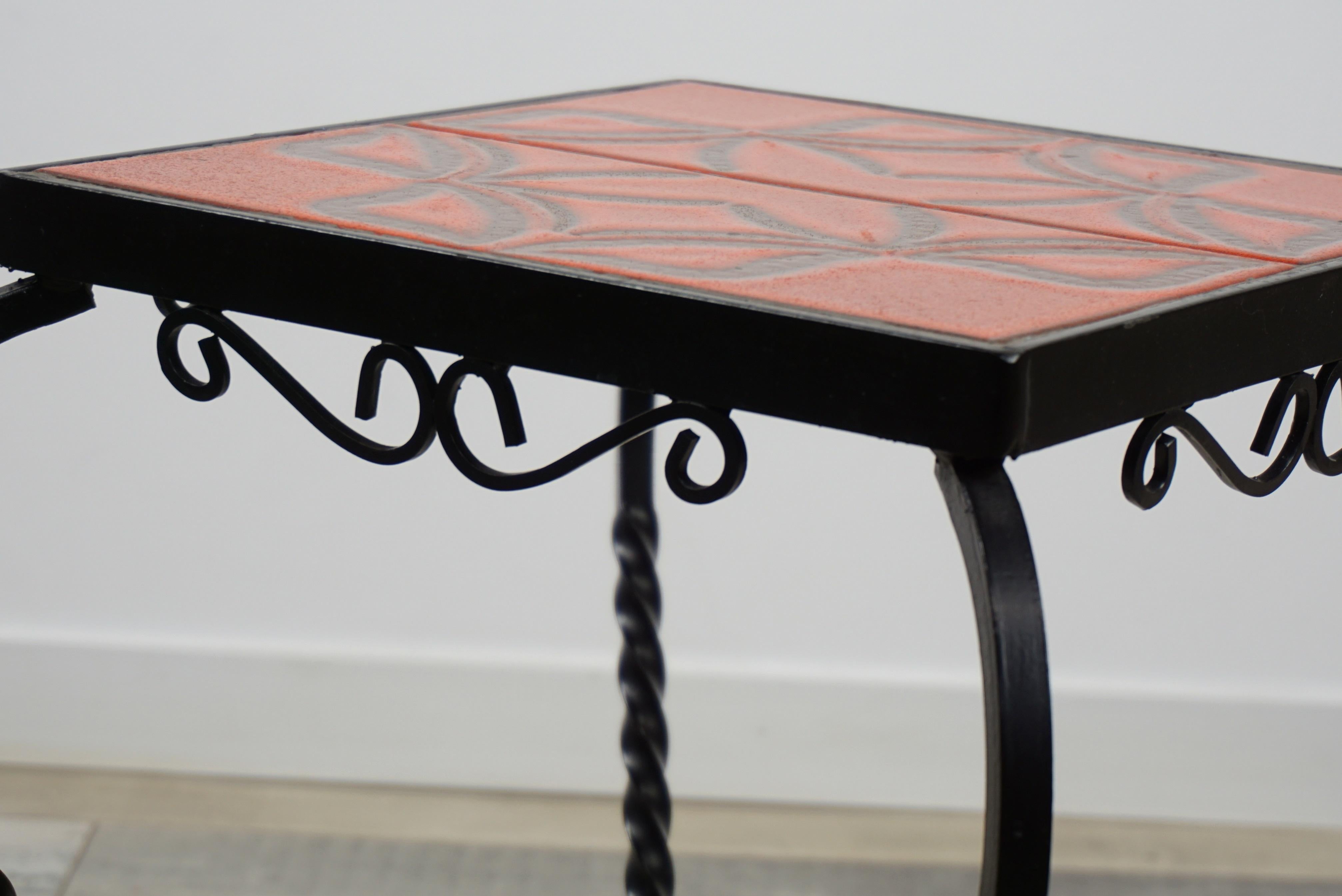 French Design Wrought Iron and Ceramic Side Table 3