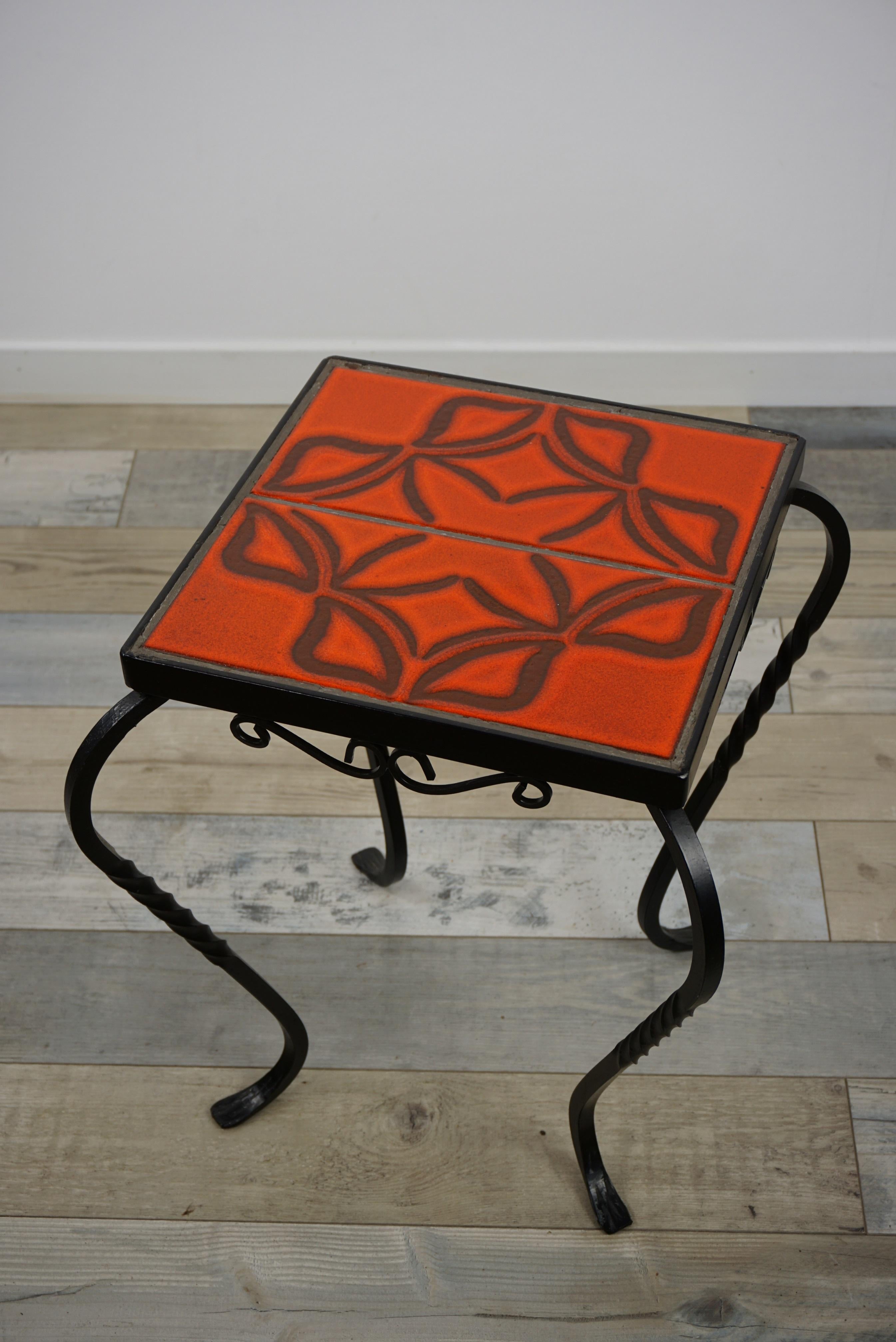 French Design Wrought Iron and Ceramic Side Table 4