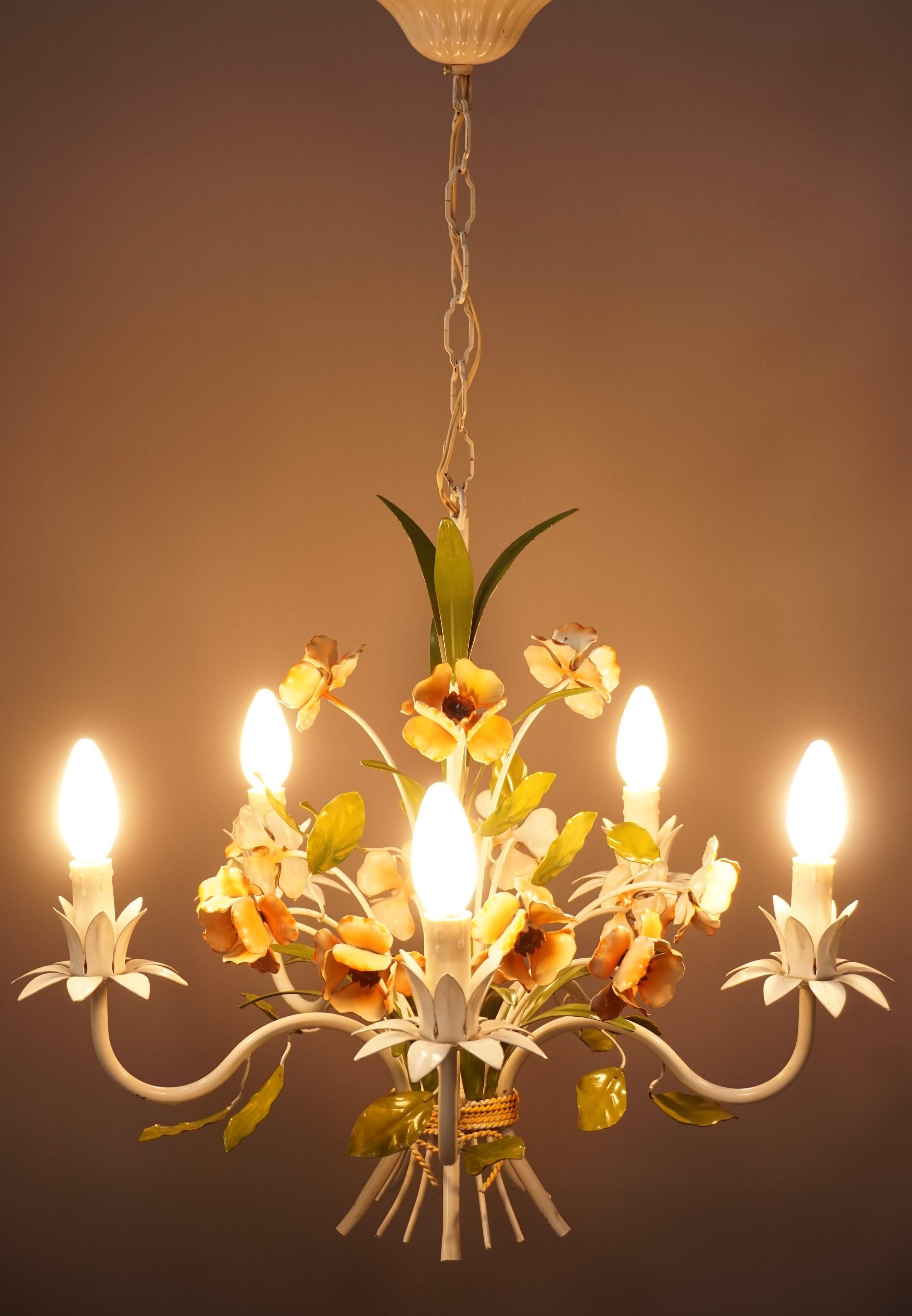 Regency French Design Wrought Iron Flowers Chandelier