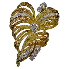 French Designer 18K Gold & Diamond Brooch