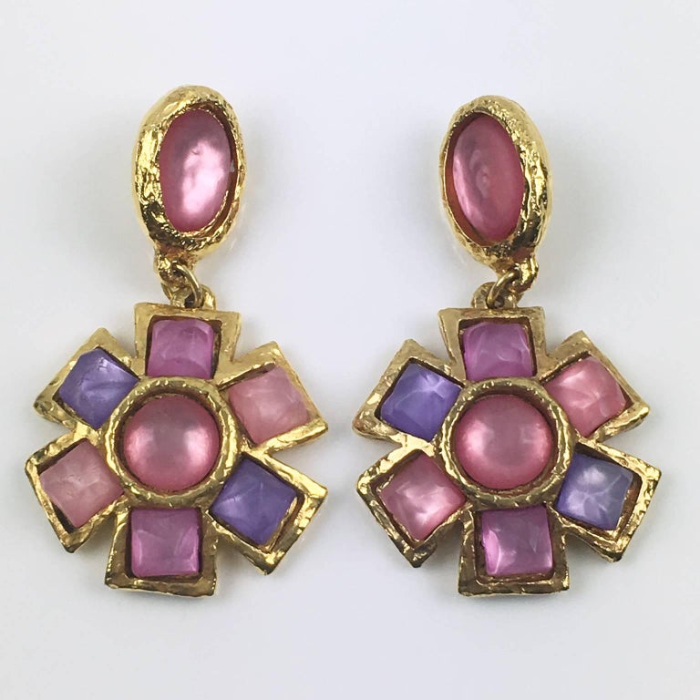 French Designer Alexis Laec Mive Clip On Earrings Colorful French Designer Alexis Laec Mive Clip On Earrings Colorful Resin Cabochon In Excellent Condition For