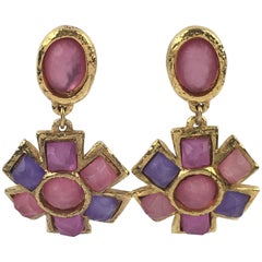 French Designer Alexis Lahellec Massive Clip-on Earrings Colorful Resin Cabochon