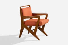 French Designer, Armchair, Oak, Fabric, France, 1950s