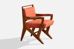 Französischer Designer, Sessel, Eiche, Stoff, Frankreich, 1950er Jahre